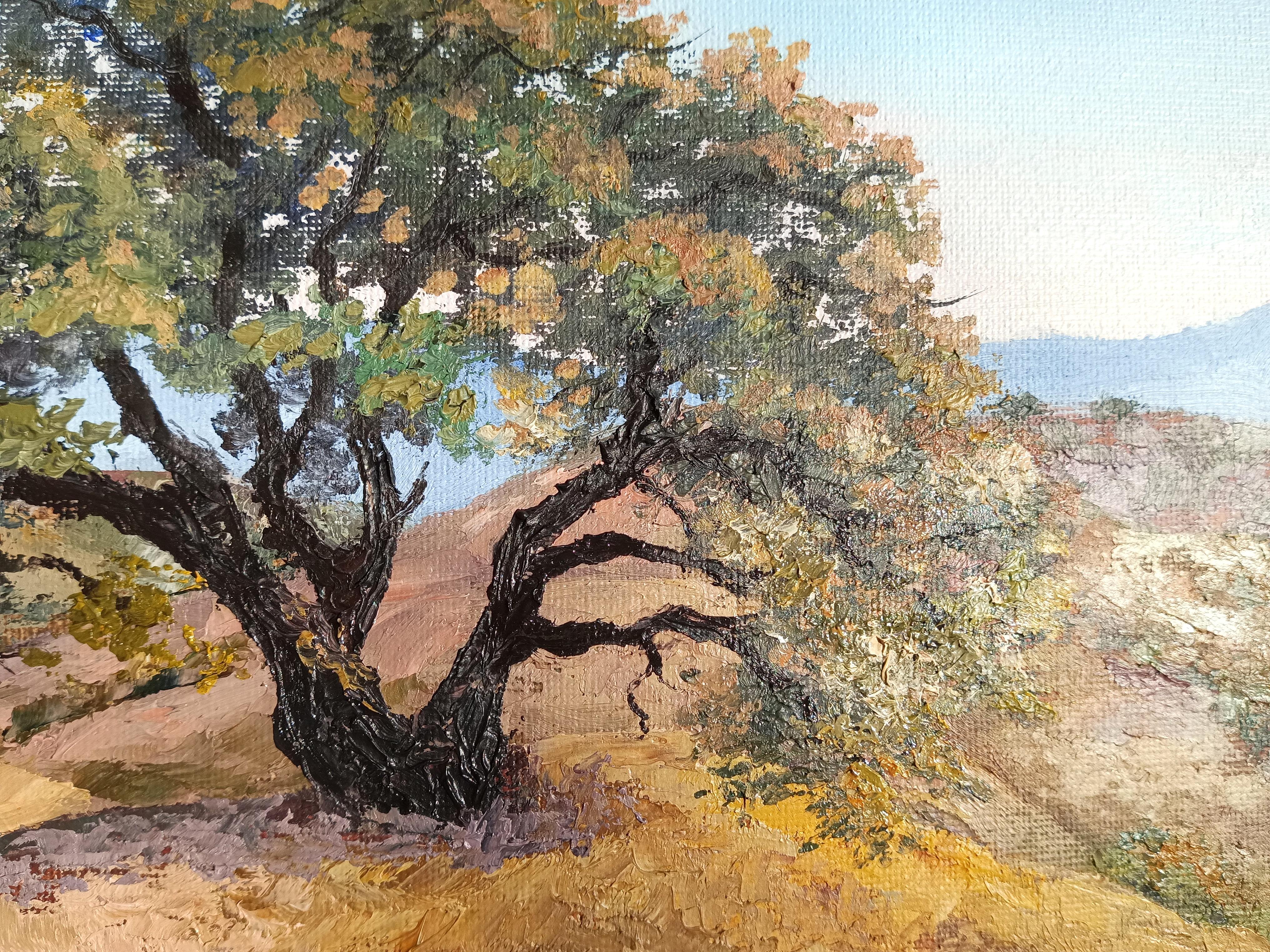 Attraente albero di quercia California Hille Landscape. Pittura originale ad olio in vendita 1