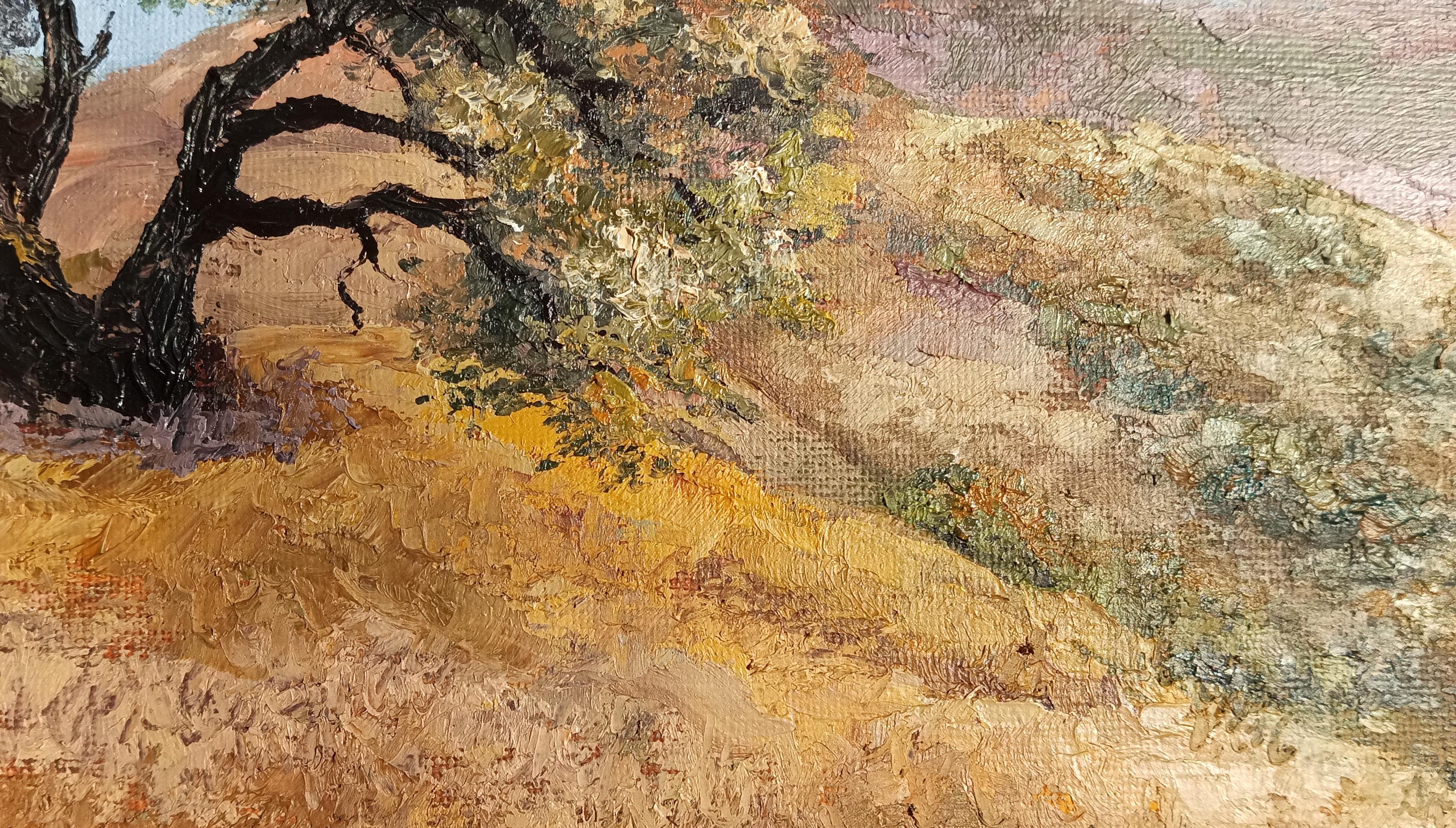 Attraente albero di quercia California Hille Landscape. Pittura originale ad olio in vendita 2
