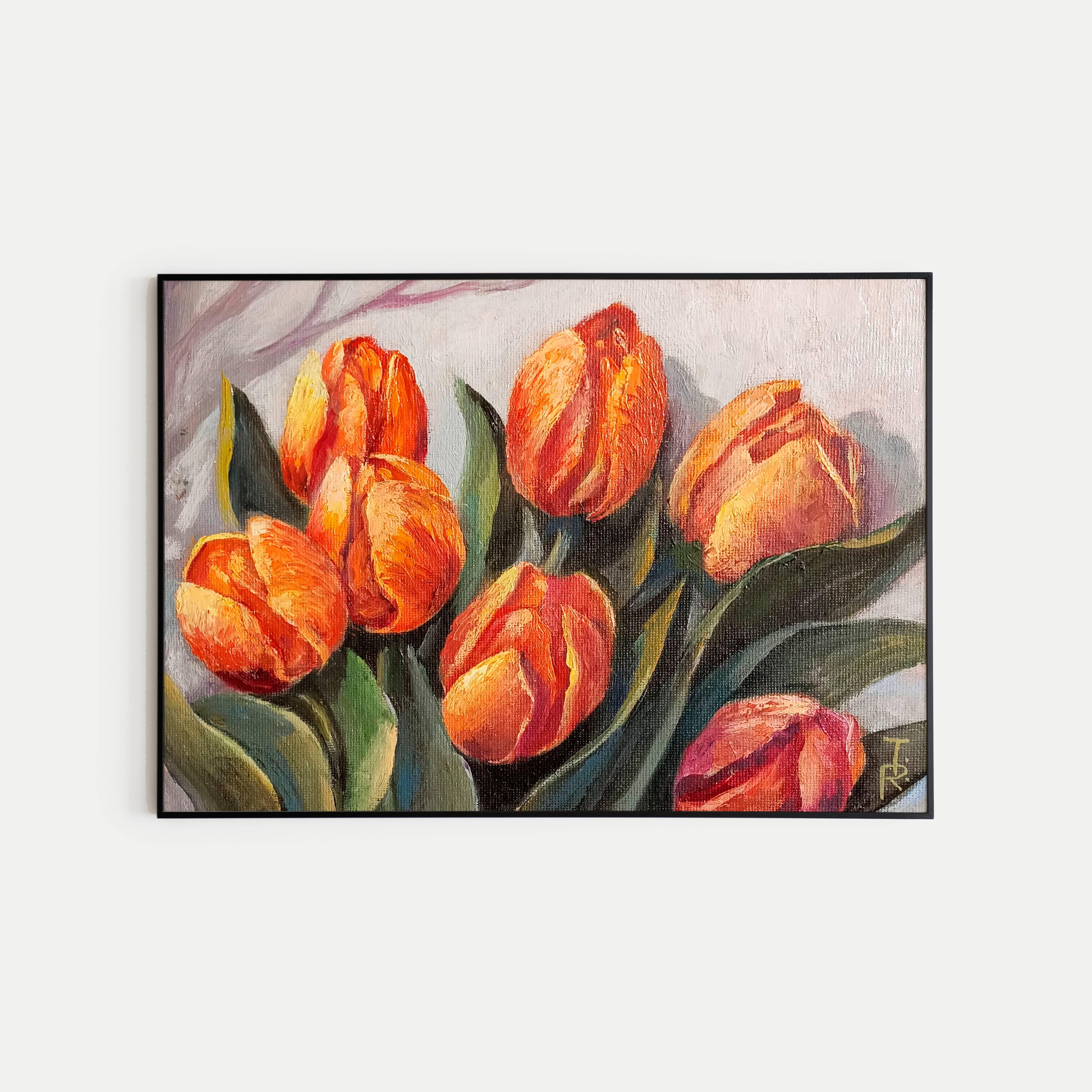 Risveglio del Tulipano di Primavera. Natura morta floreale. Pittura a olio - Painting di Tamara Rozinskay (Makhotina)