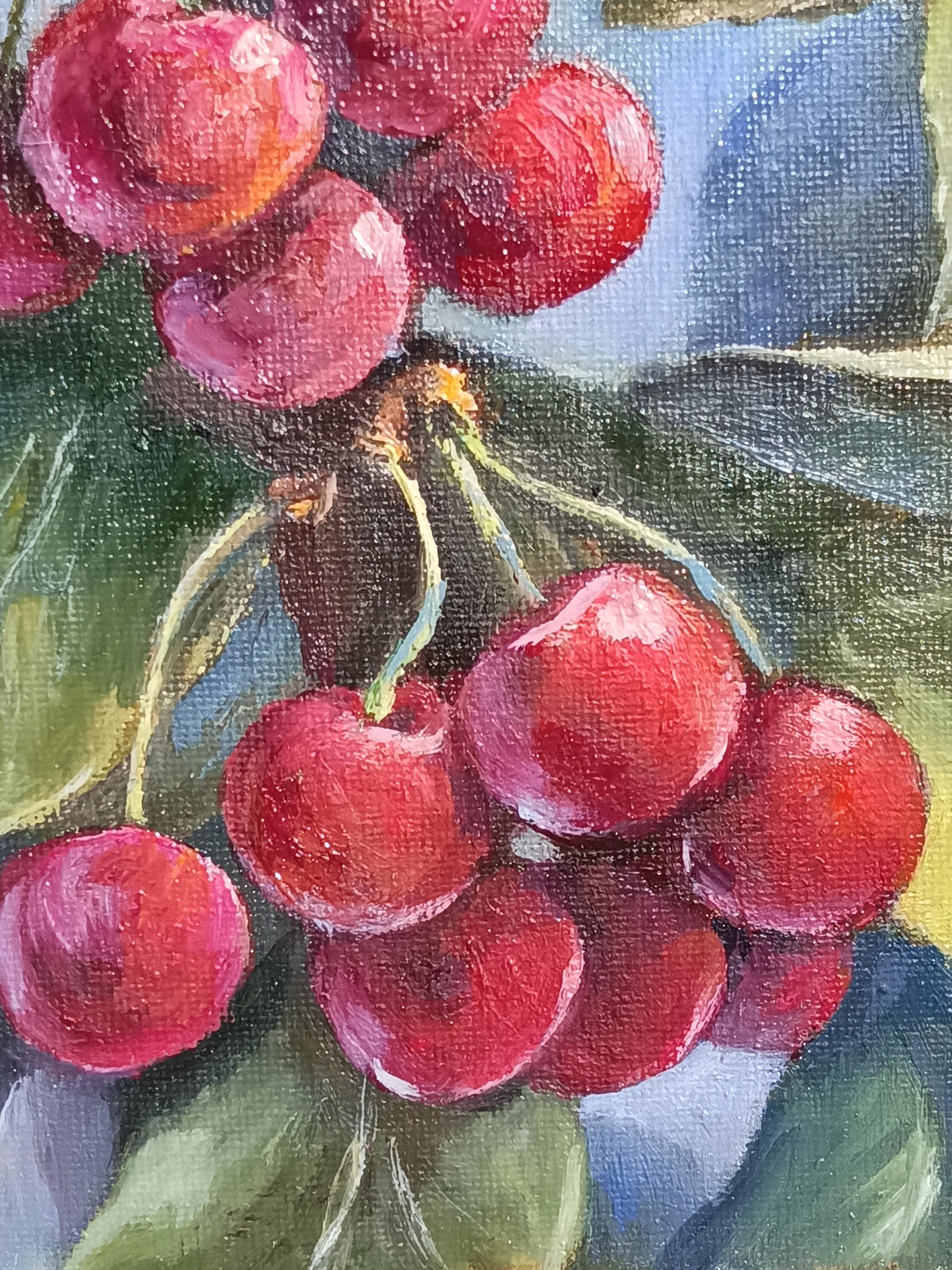 Kirschbaum Stillleben Original Ölgemälde (Grau), Interior Painting, von Tamara Rozinskay (Makhotina)