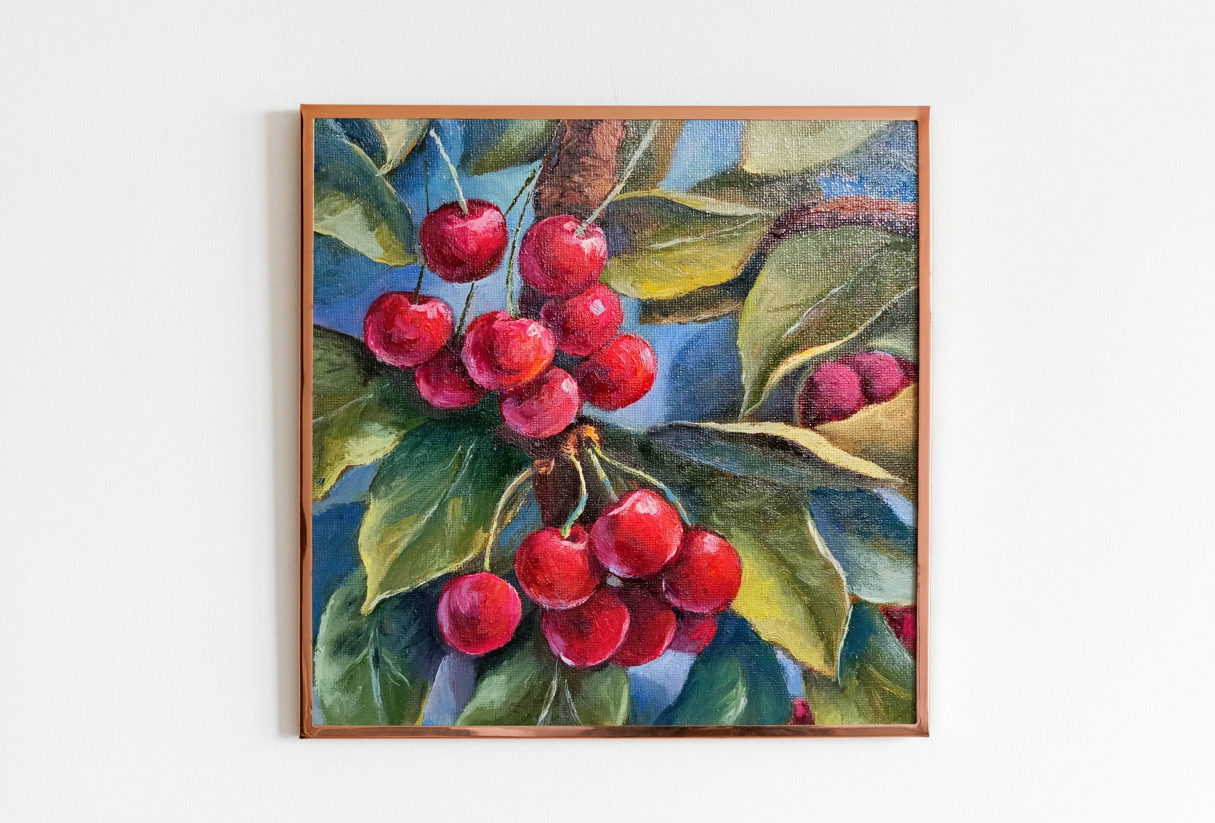 Kirschbaum Stillleben Original Ölgemälde im Angebot 4