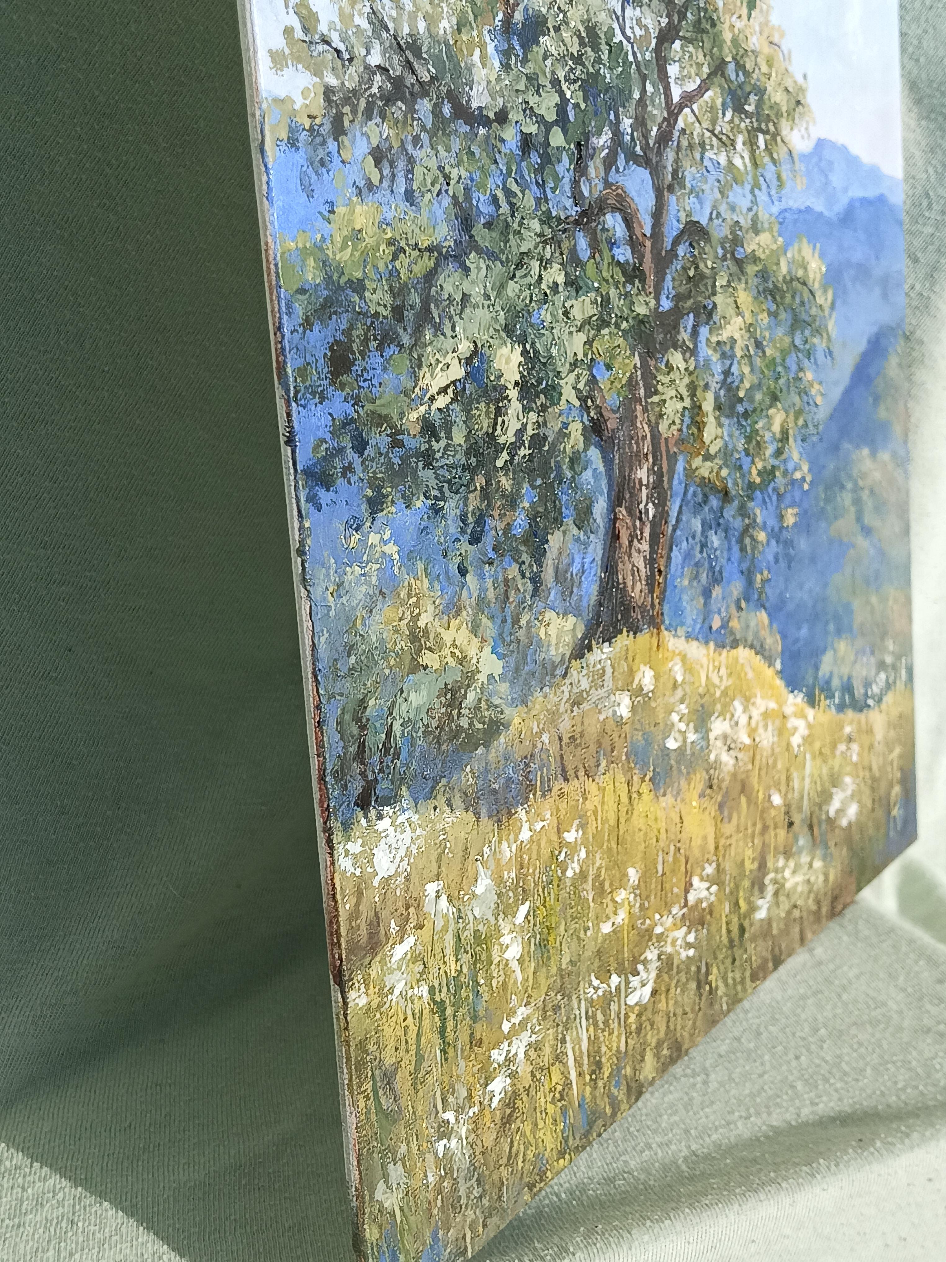 Más cerca del cielo - Paisaje al óleo con roble en venta 3
