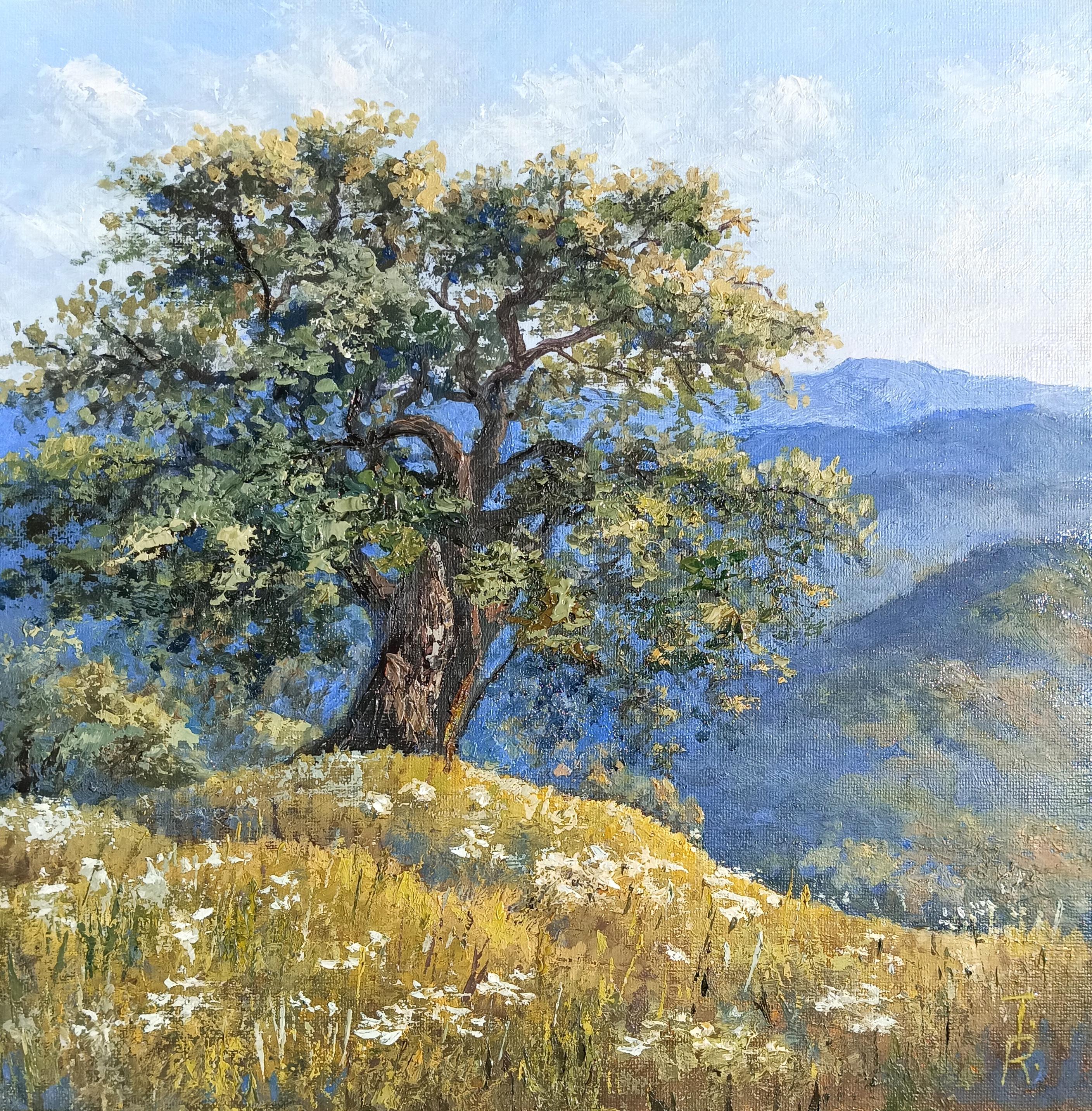 Closer to heaven - Landscape Oil Painting with Oak Tree