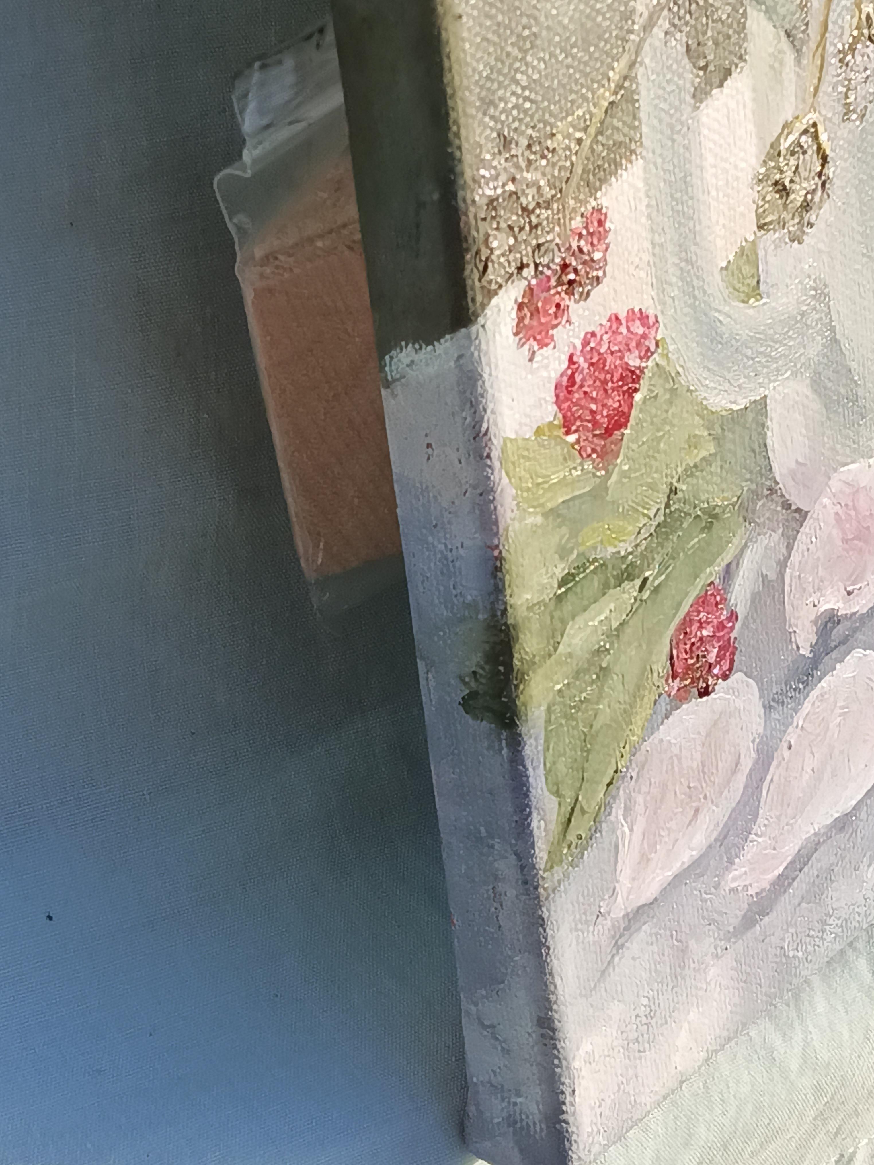 Delicate petals. Still Life with Rose Flowers and Raspberry For Sale 3