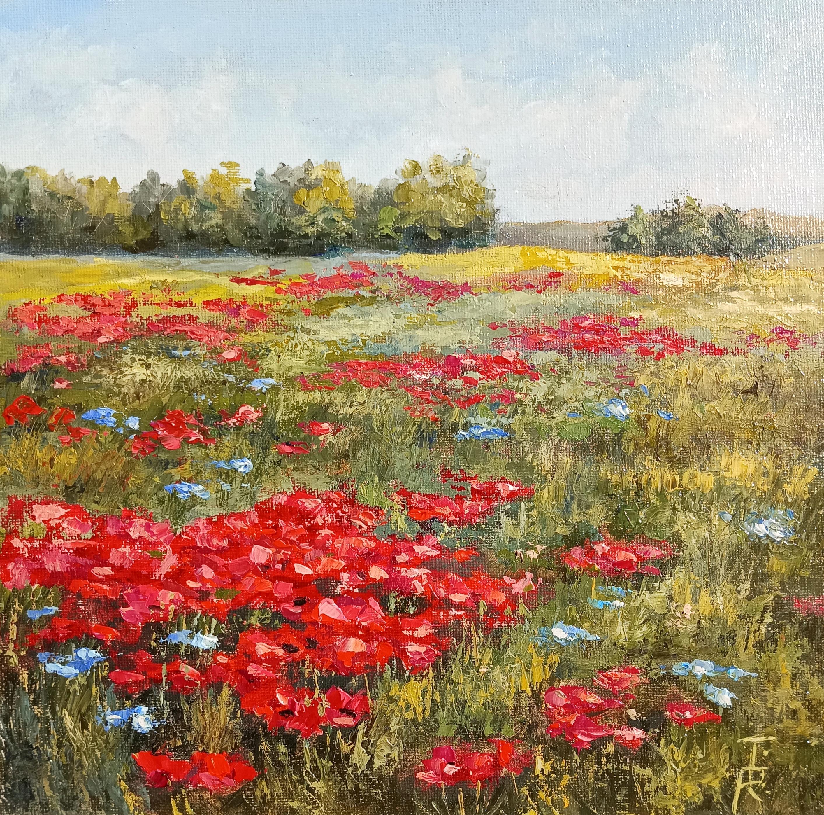 Disfruta del verano - Pintura al óleo Paisaje con campos de amapolas - Painting de Tamara Rozinskay (Makhotina)