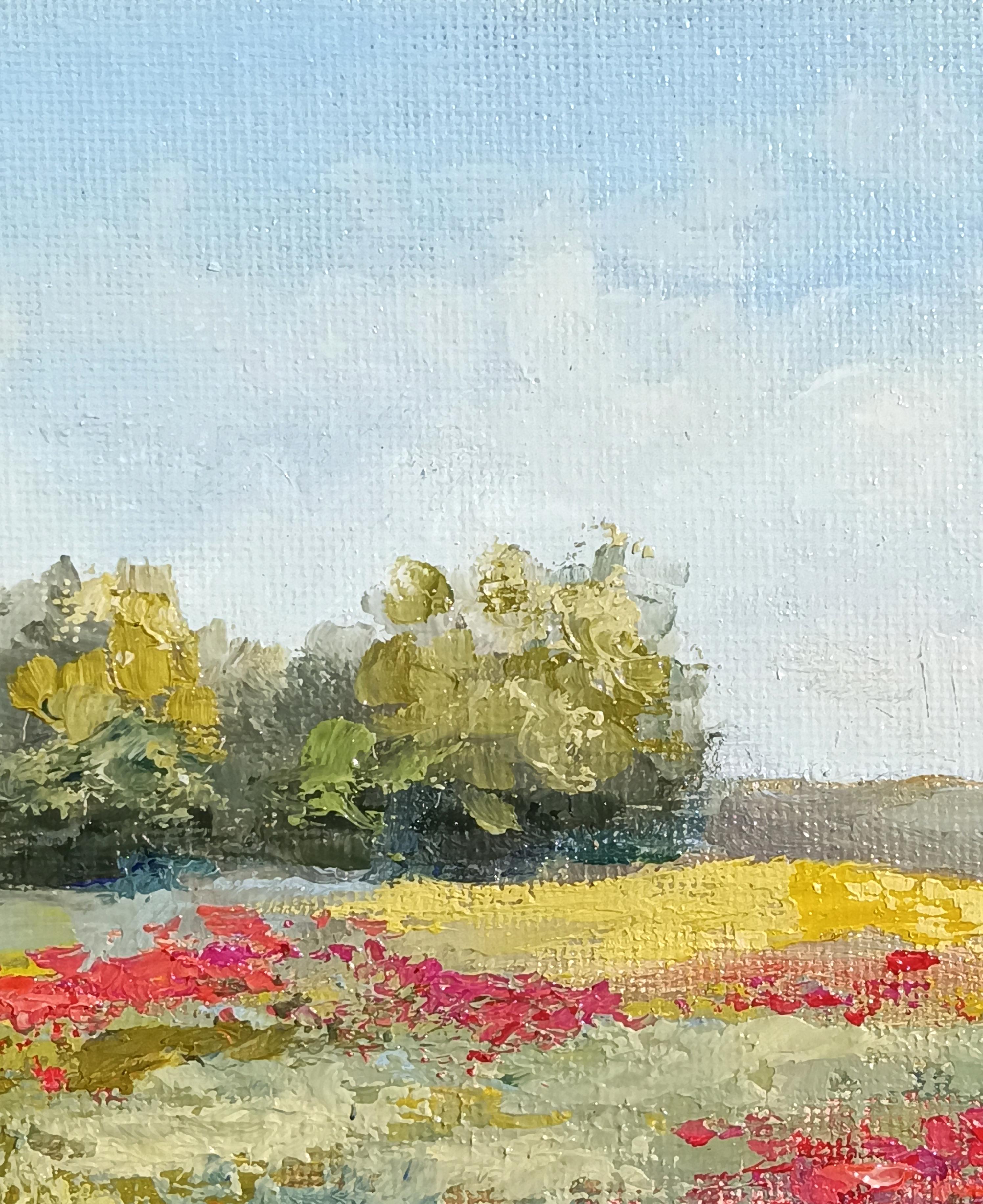 Disfruta del verano - Pintura al óleo Paisaje con campos de amapolas en venta 1