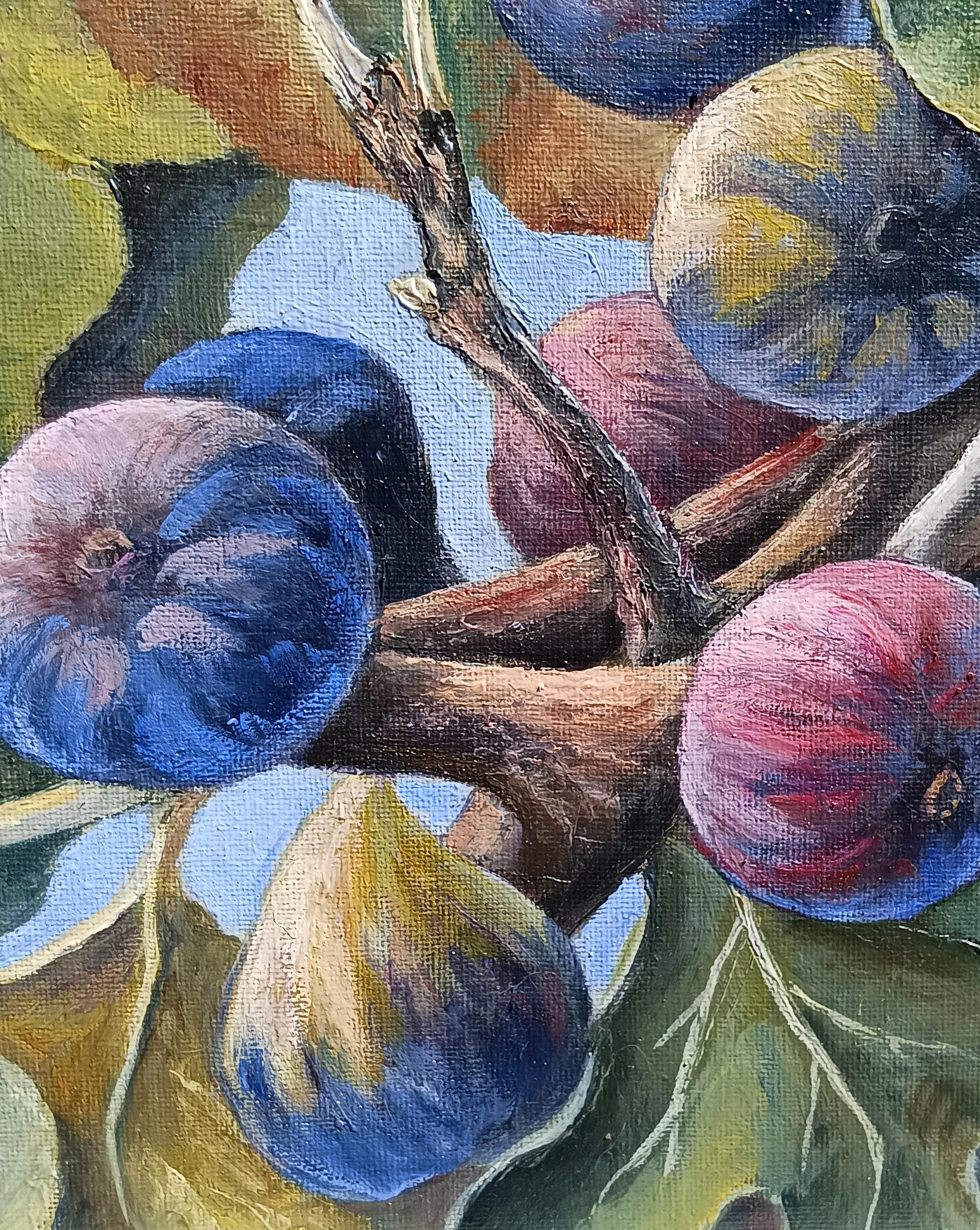 Bodegón de higuera de temporada generosa. Pintura al óleo original 1