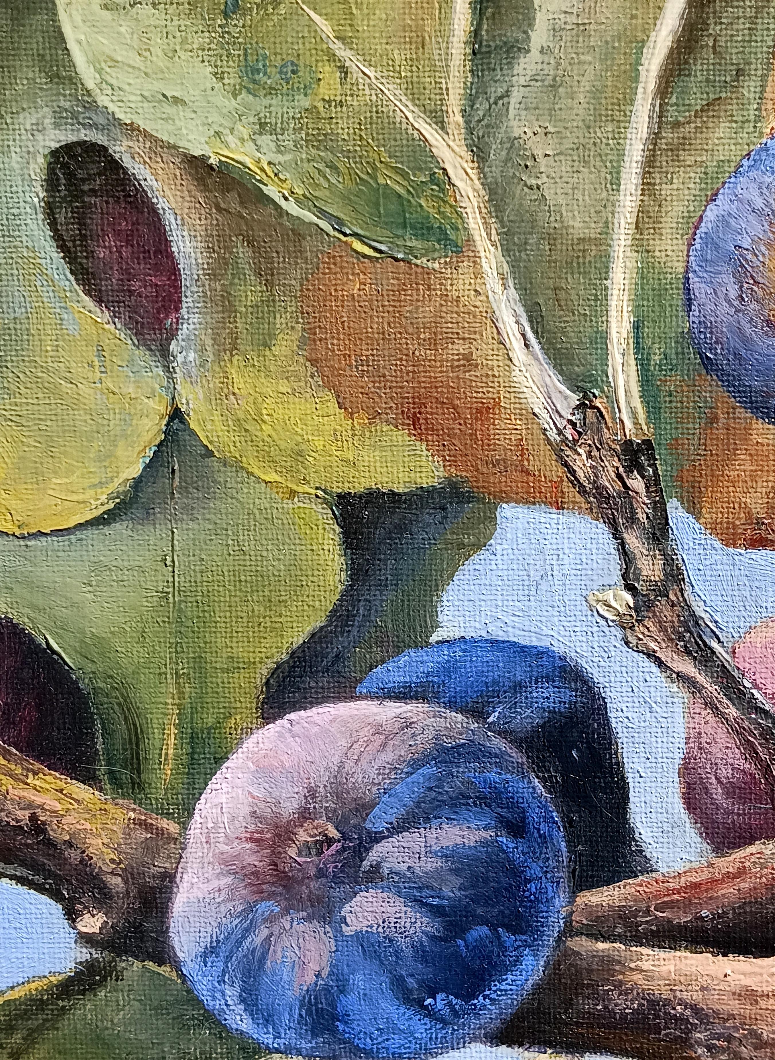 Bodegón de higuera de temporada generosa. Pintura al óleo original 3