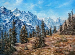 Snow peaks - Oil Painting Landscape with Mountain Valley