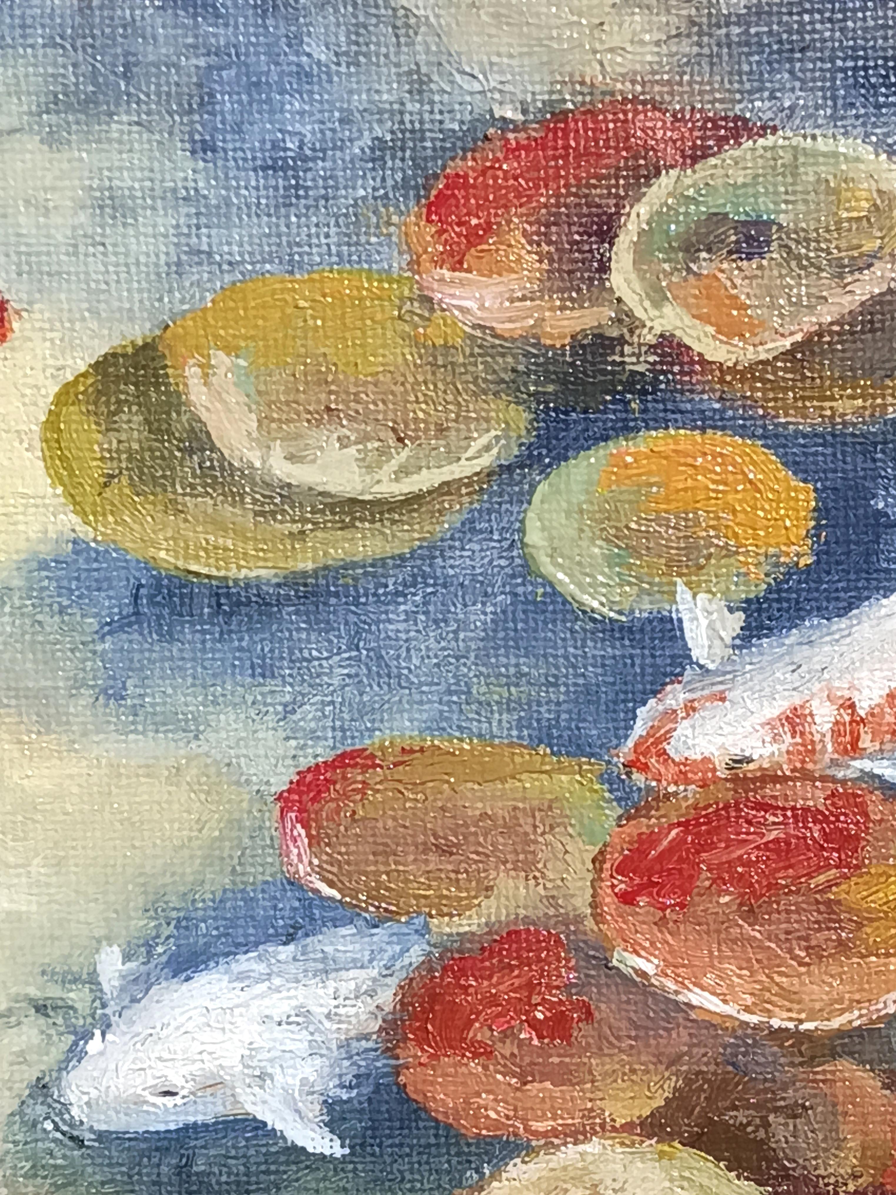 In pace il laghetto dei pesci Koi. Pittura a olio Paesaggio. in vendita 5