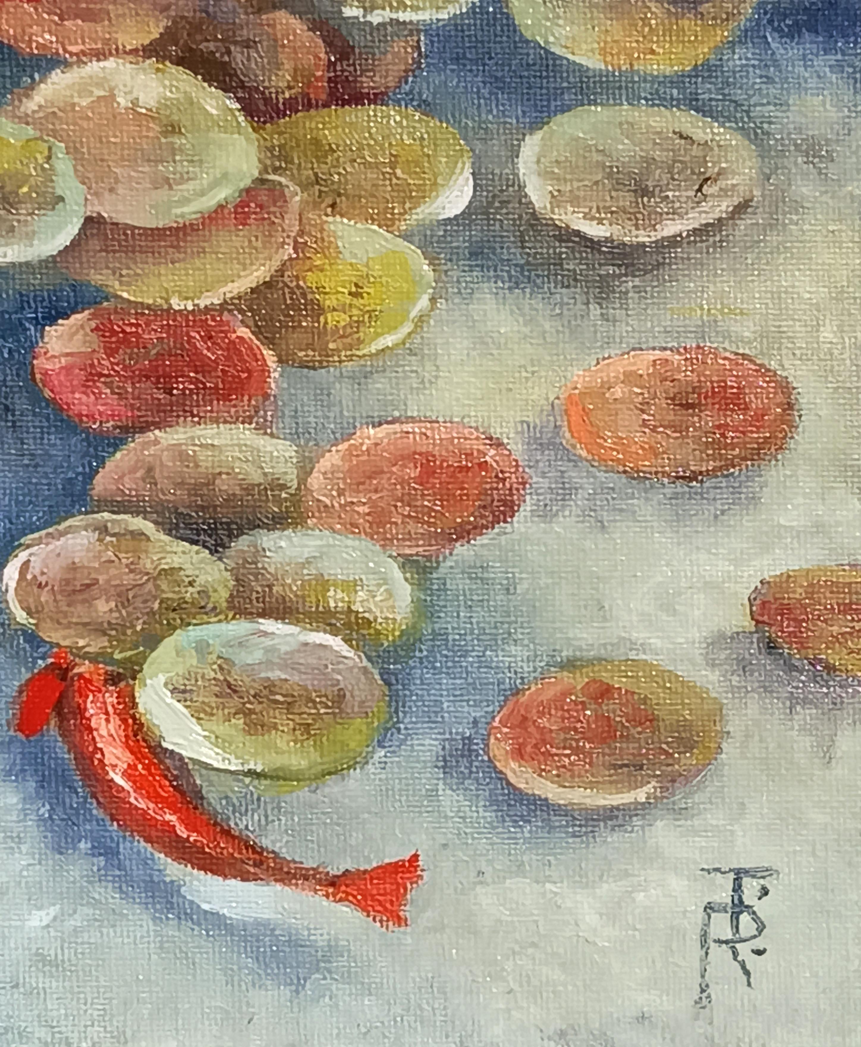 In pace il laghetto dei pesci Koi. Pittura a olio Paesaggio. - Animal Painting Marrone di Tamara Rozinskay (Makhotina)