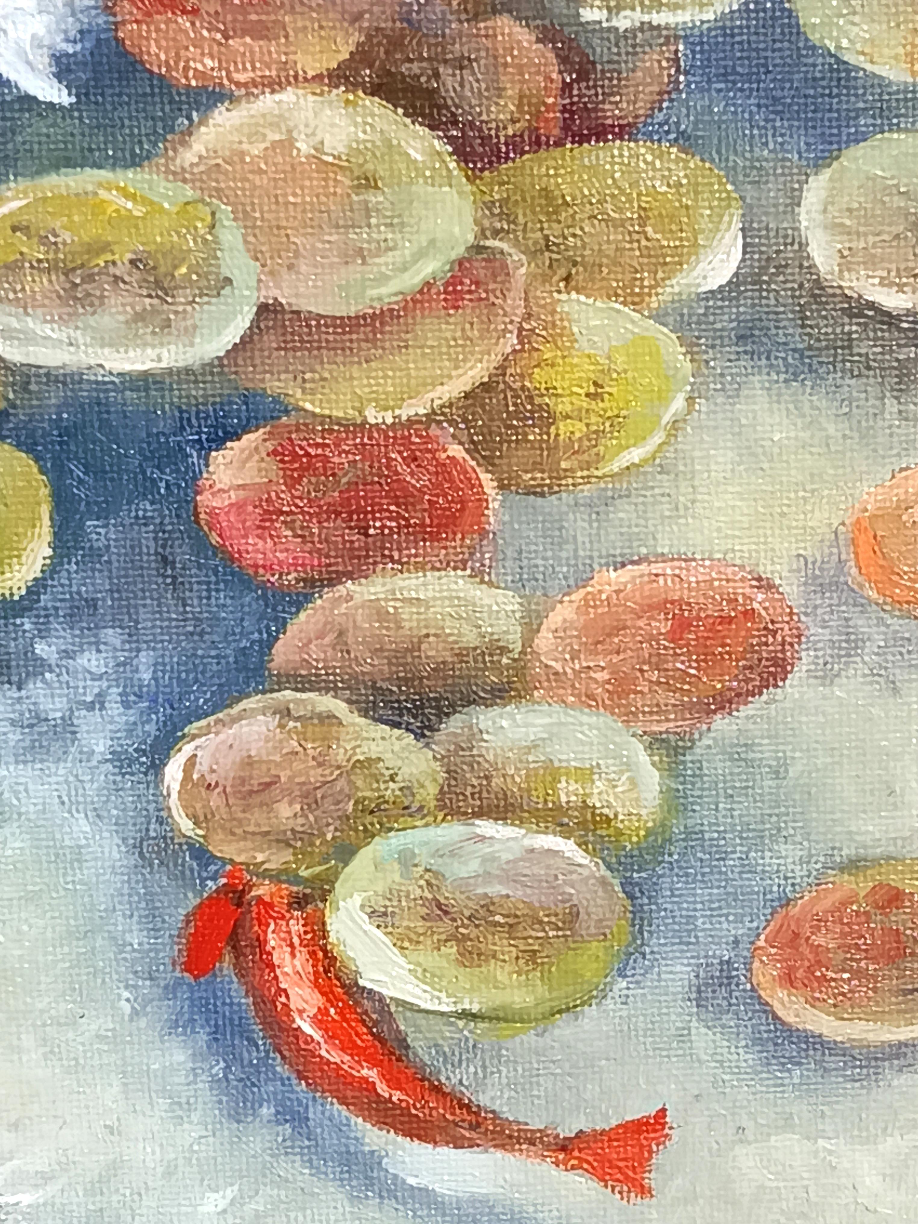 In pace il laghetto dei pesci Koi. Pittura a olio Paesaggio. in vendita 2