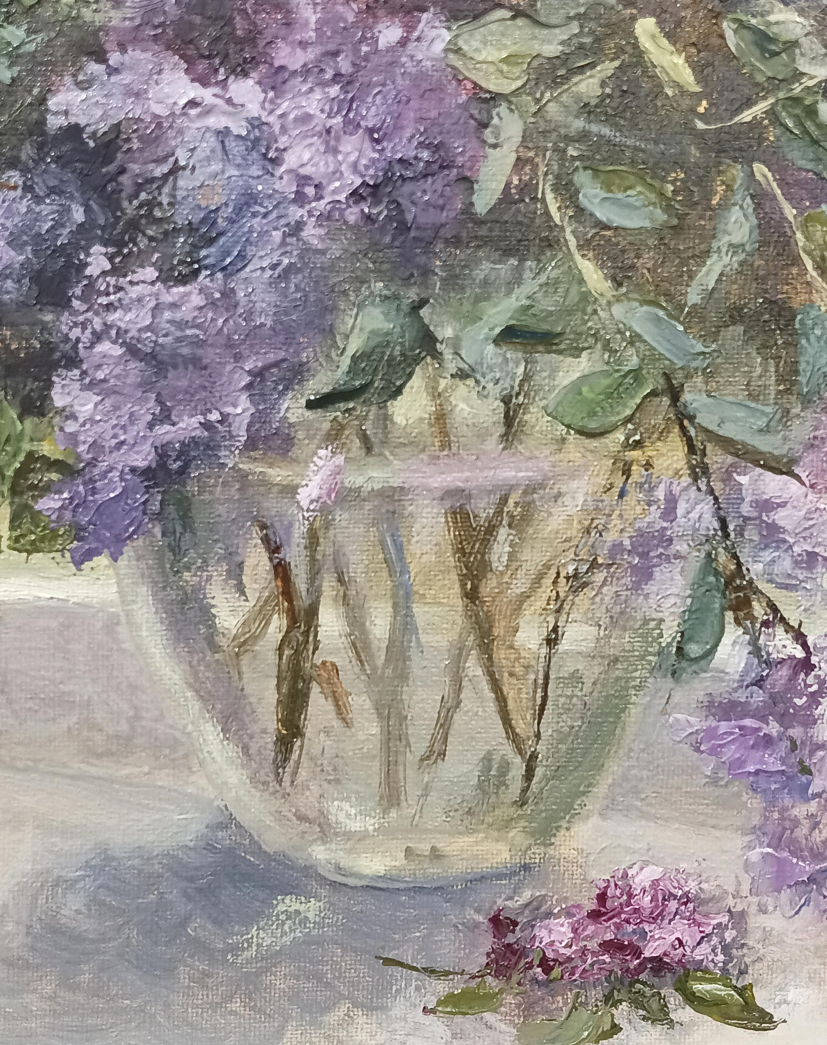 It's lilac time. Realistic Flower Still Life - Gray Still-Life Painting by Tamara Rozinskay (Makhotina)