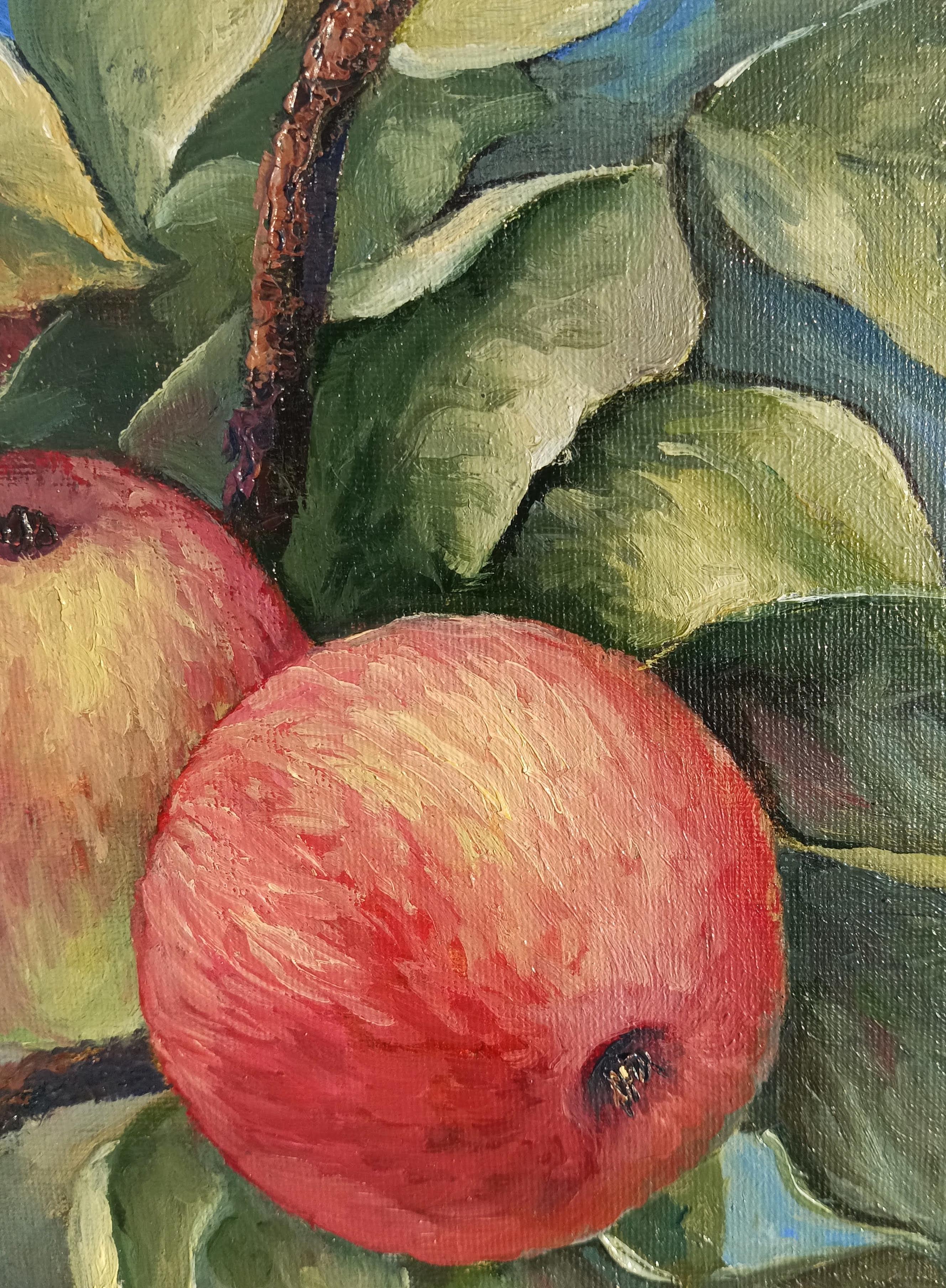 Die Macht der Anziehung. Apfelbaum Öl-Stillleben-Gemälde – Painting von Tamara Rozinskay (Makhotina)