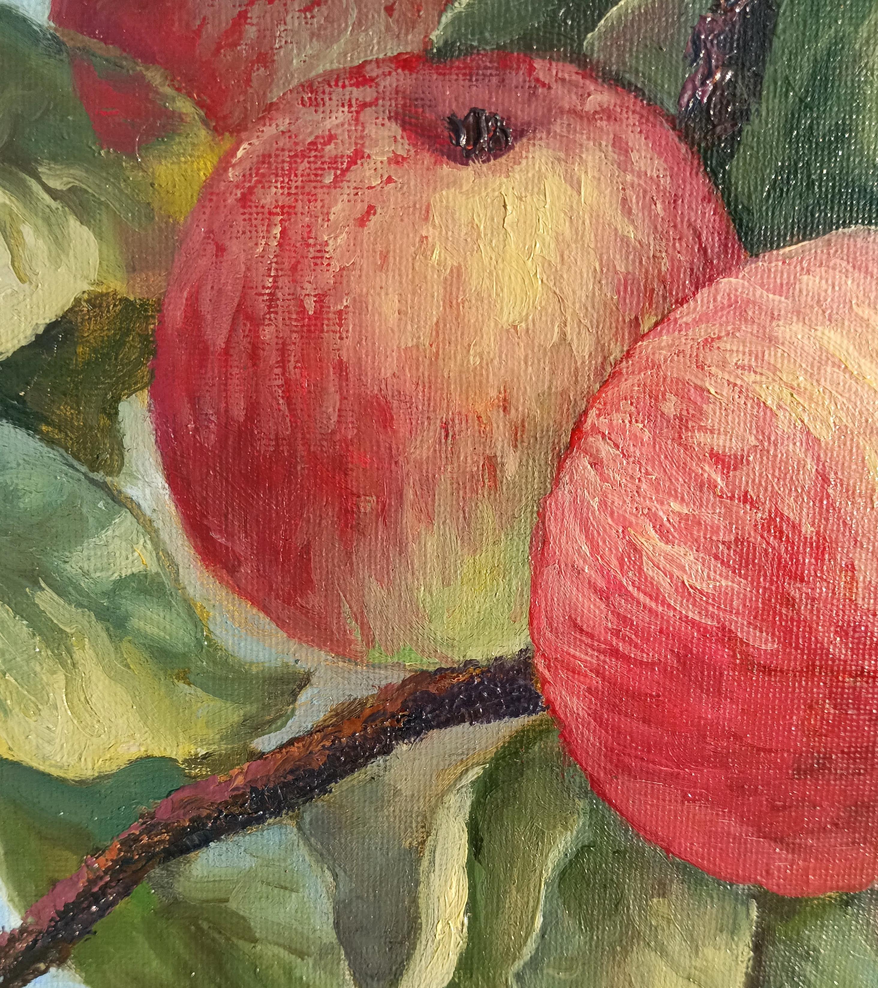 Die Macht der Anziehung. Apfelbaum Öl-Stillleben-Gemälde (Braun), Still-Life Painting, von Tamara Rozinskay (Makhotina)