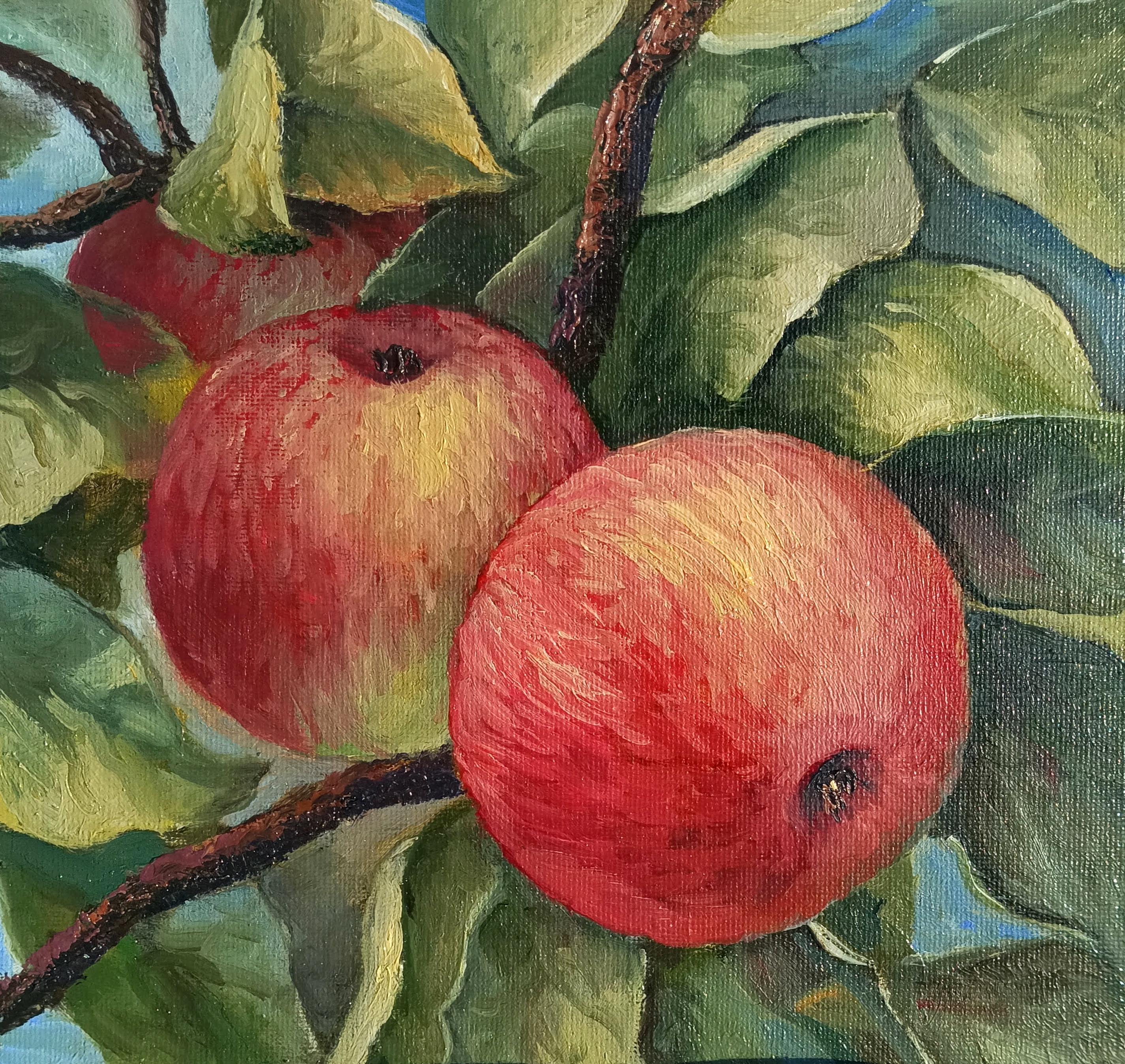 Die Macht der Anziehung. Apfelbaum Öl-Stillleben-Gemälde
