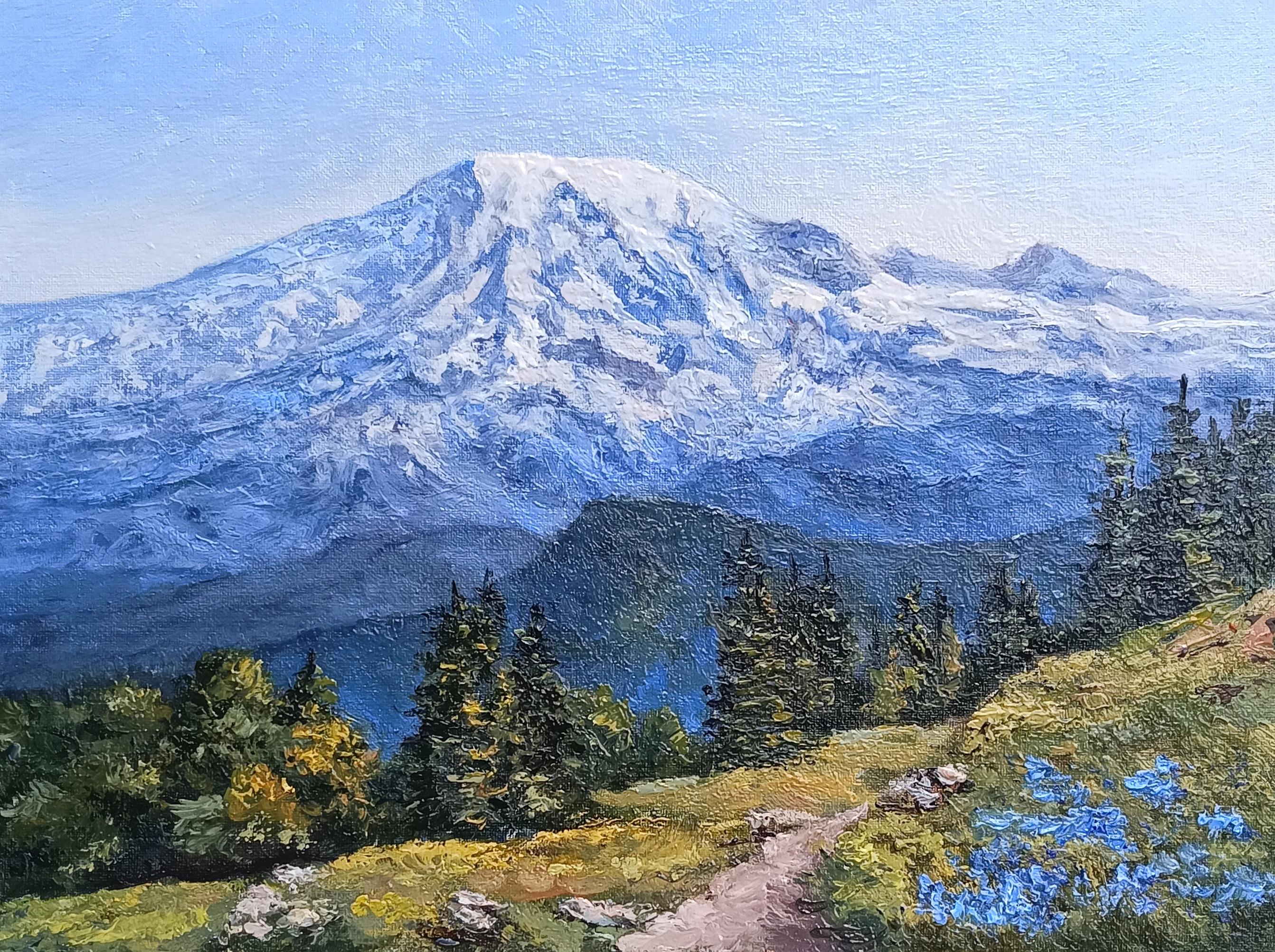 Tamara Rozinskay (Makhotina) Landscape Painting - Rainier Mount - Snowy Peaks Mountain Landscape