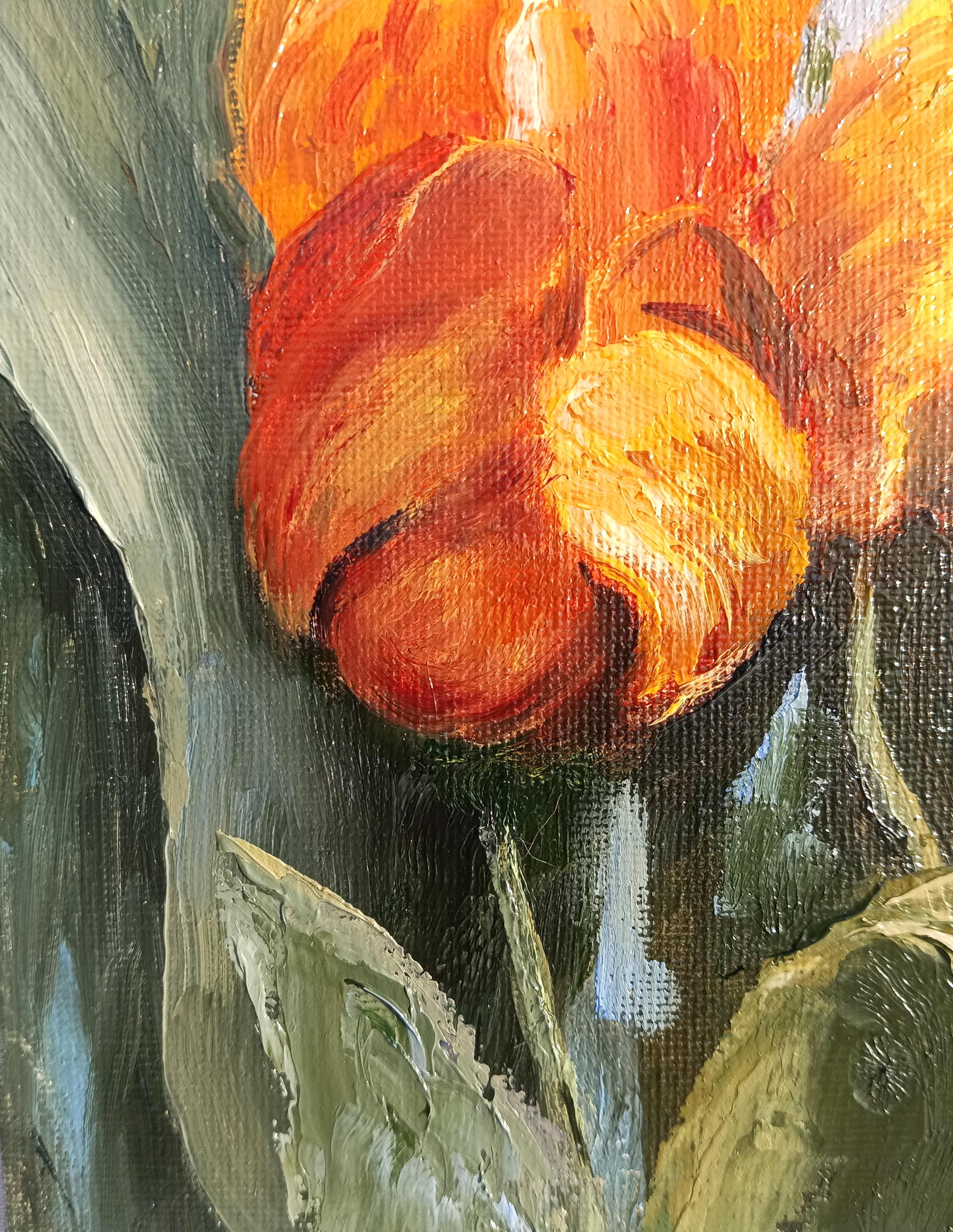 Red tulips. Floral Still Life Oil Painting 3