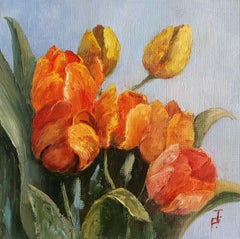 Red tulips. Floral Still Life Oil Painting