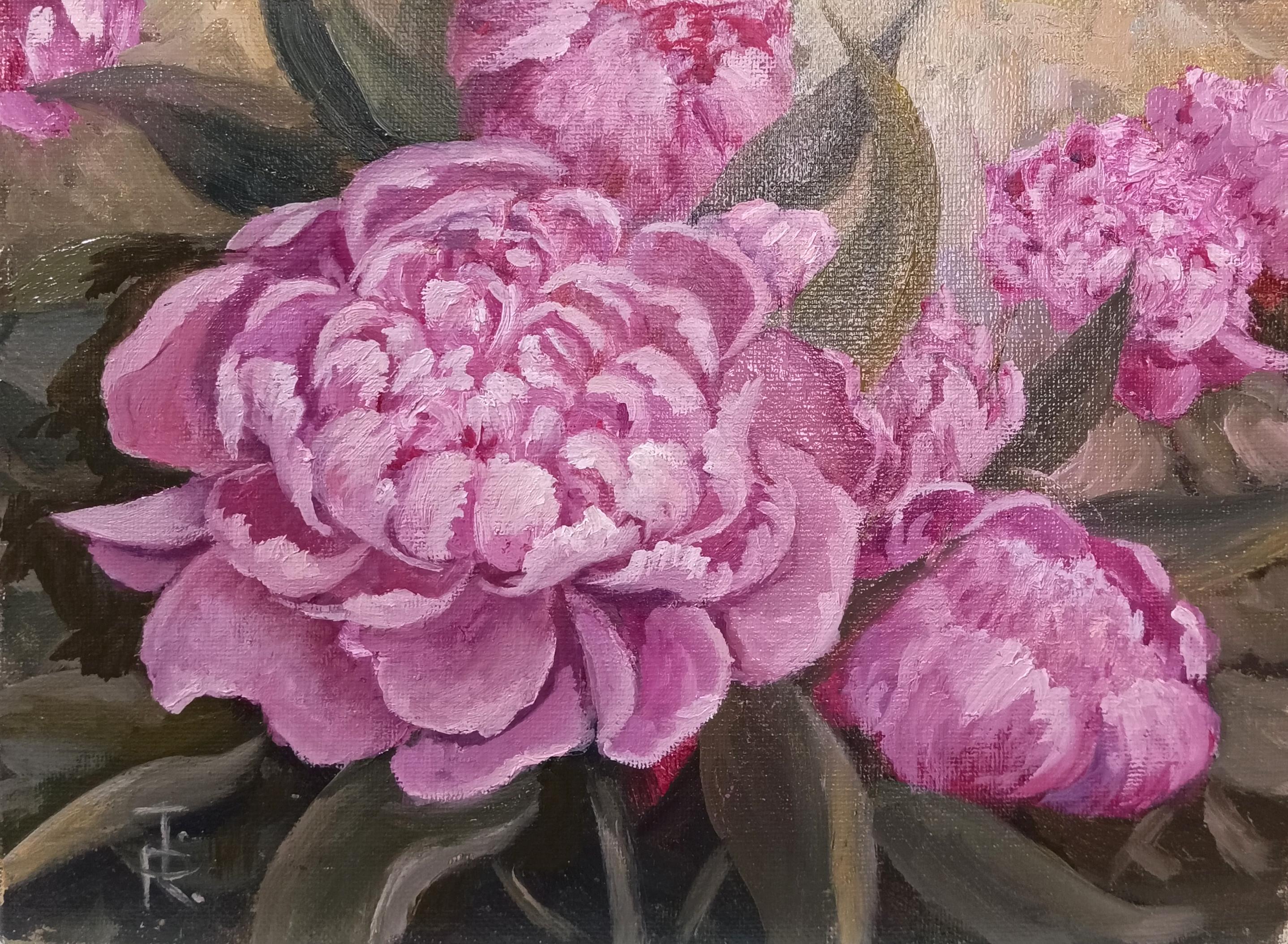 Tamara Rozinskay (Makhotina) Landscape Painting - Royal peony - Pink Floral Still Life