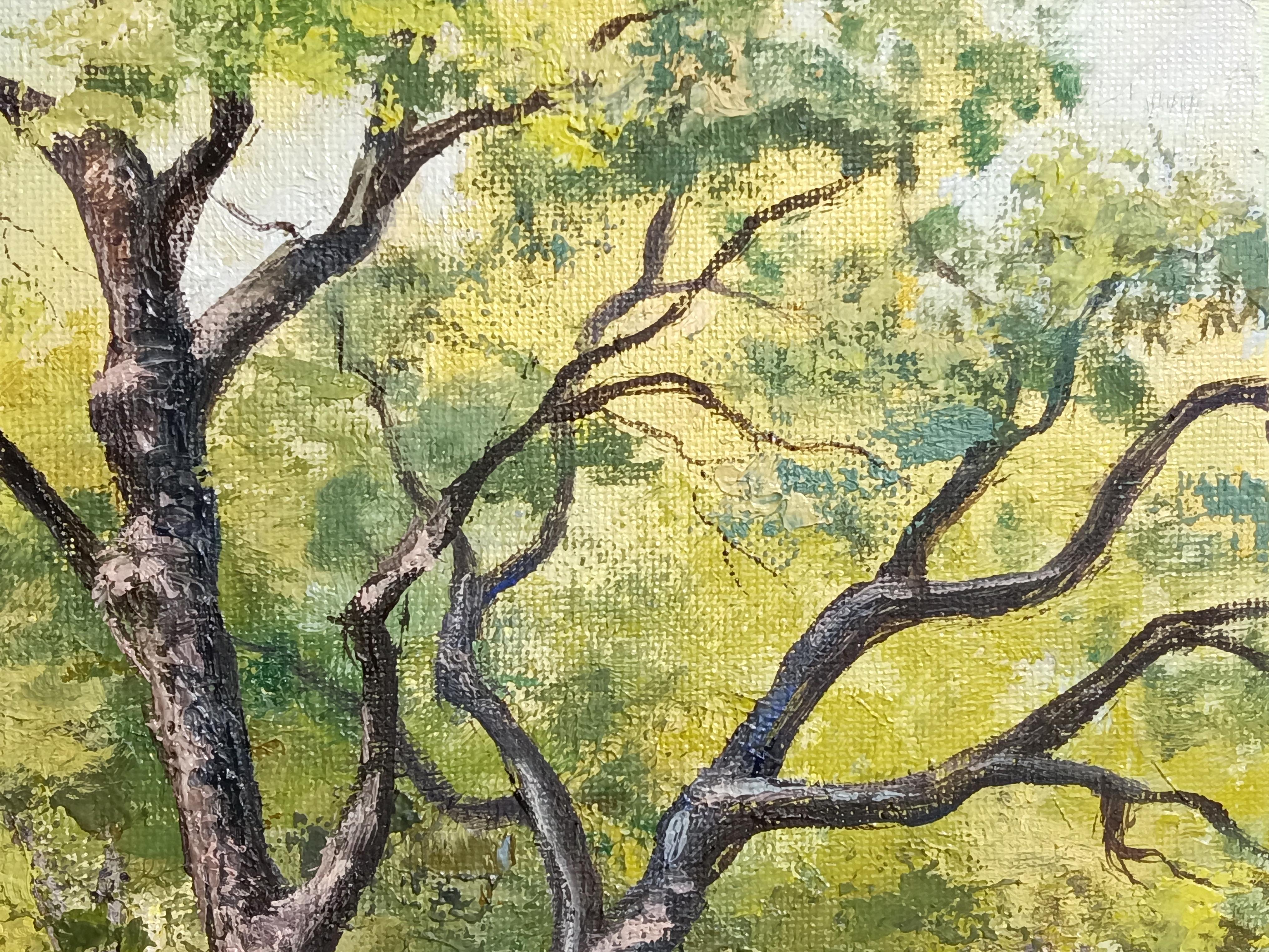 Forêt printanière avec des fleurs de jacinthes - Impressionnisme Painting par Tamara Rozinskay (Makhotina)