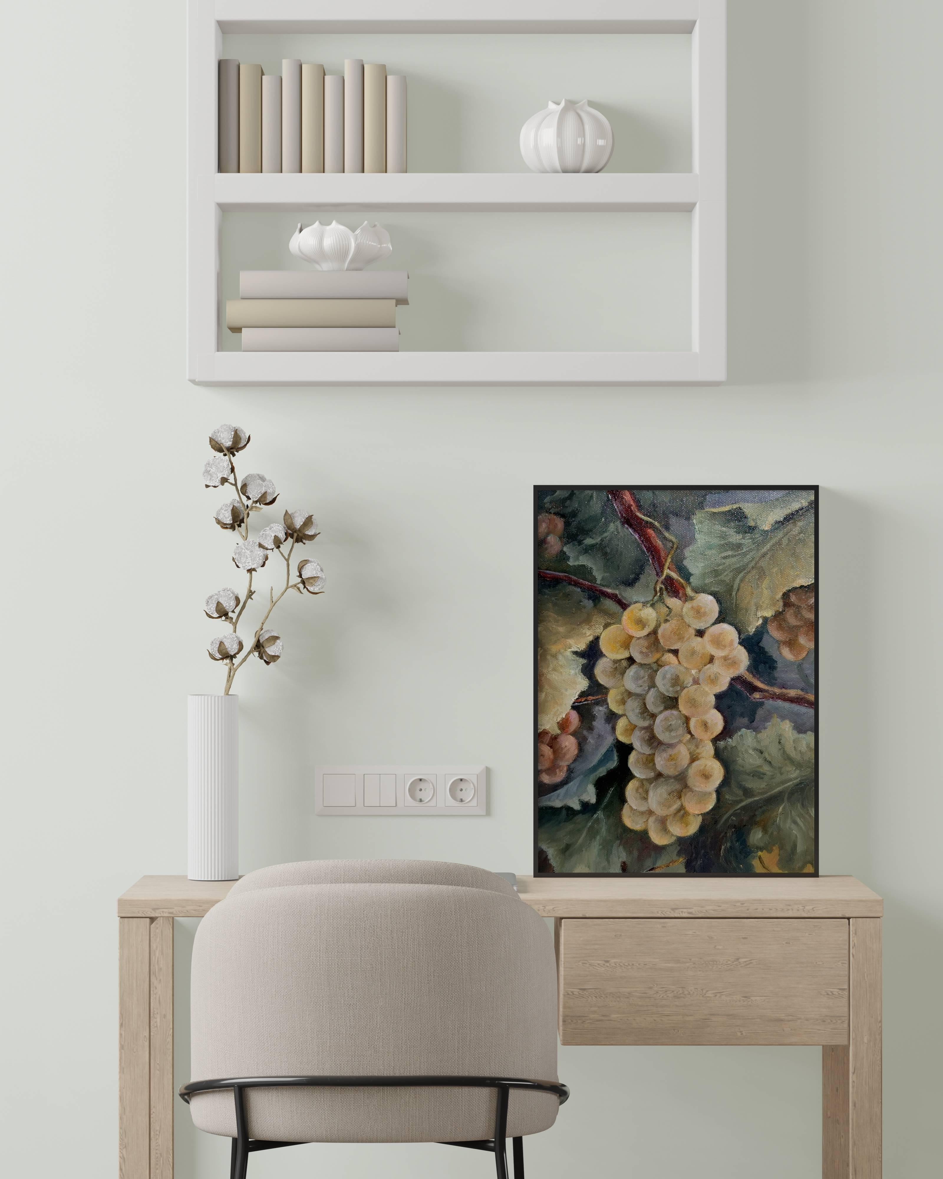 Nature morte aux raisins tendres. peinture à l'huile sur toile en vente 5