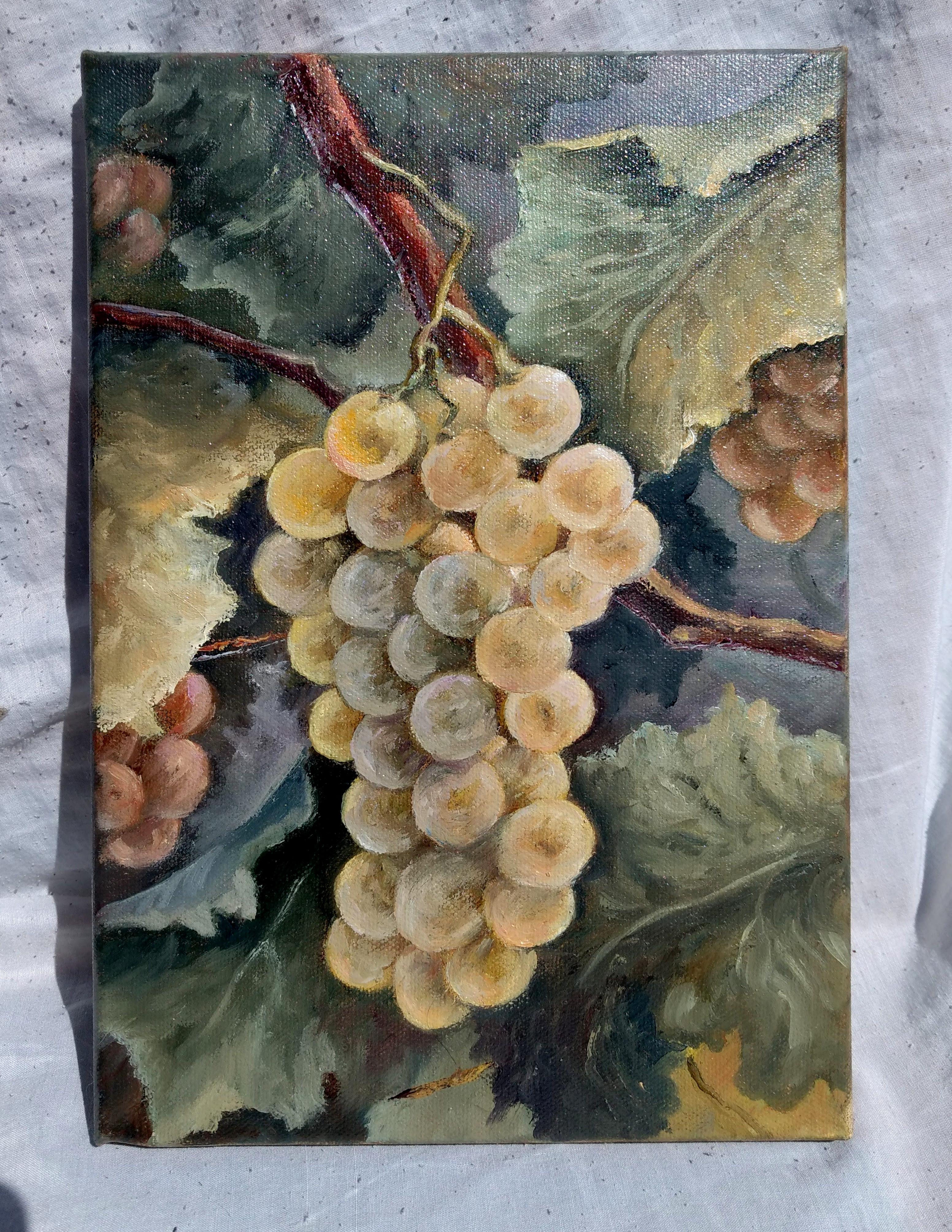 Nature morte aux raisins tendres. peinture à l'huile sur toile - Painting de Tamara Rozinskay (Makhotina)