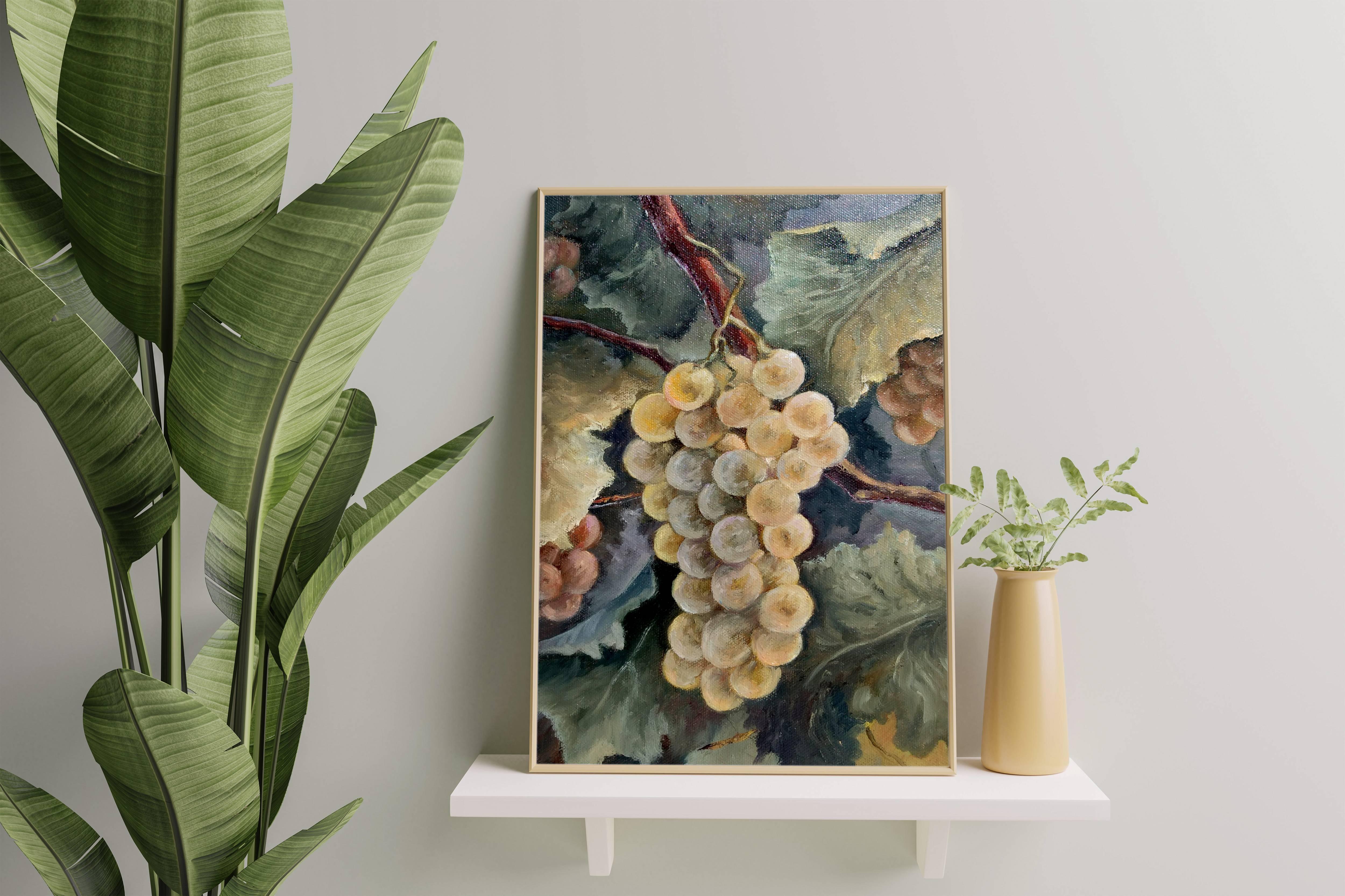 Nature morte aux raisins tendres. peinture à l'huile sur toile en vente 3