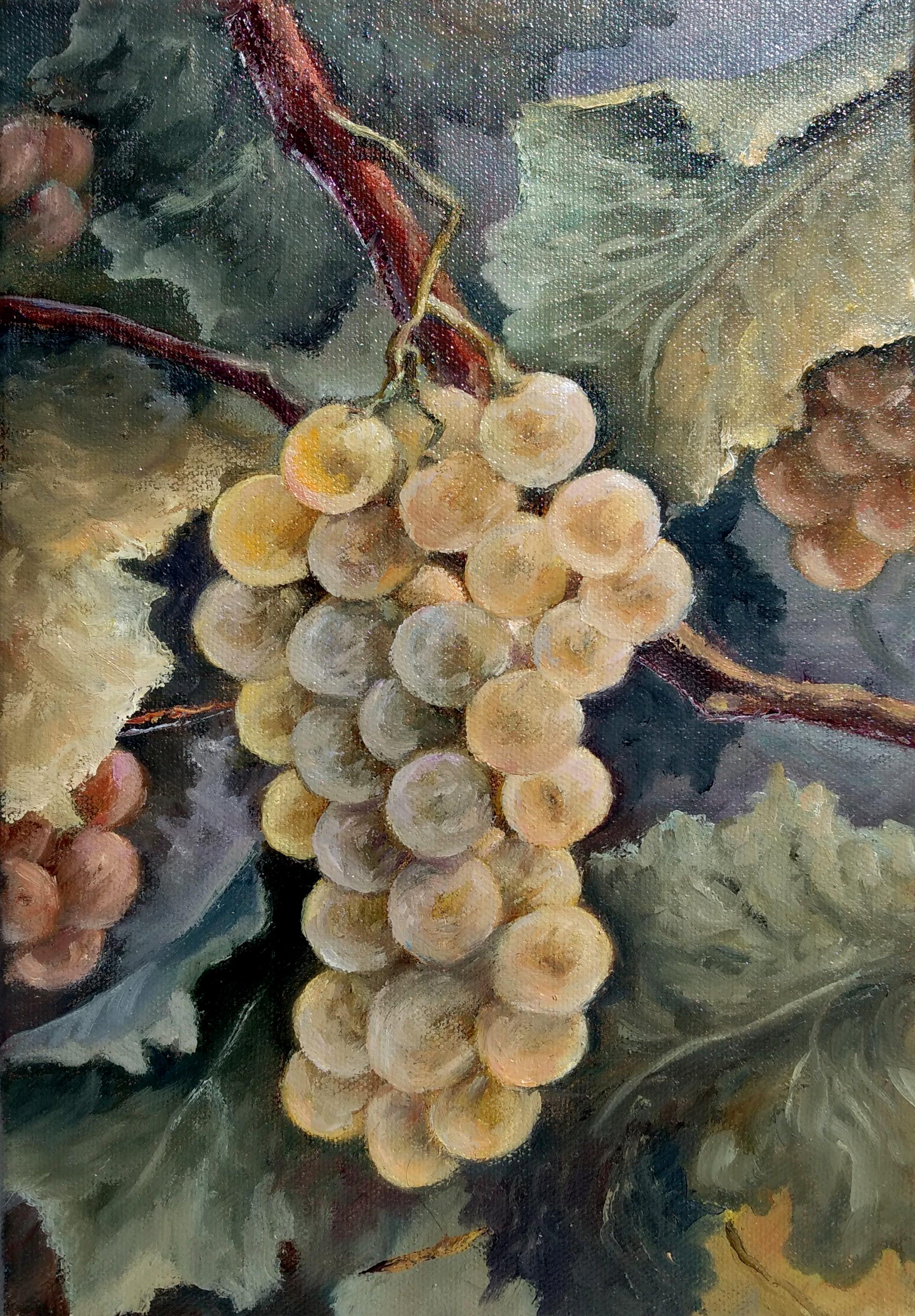Landscape Painting Tamara Rozinskay (Makhotina) - Nature morte aux raisins tendres. peinture à l'huile sur toile