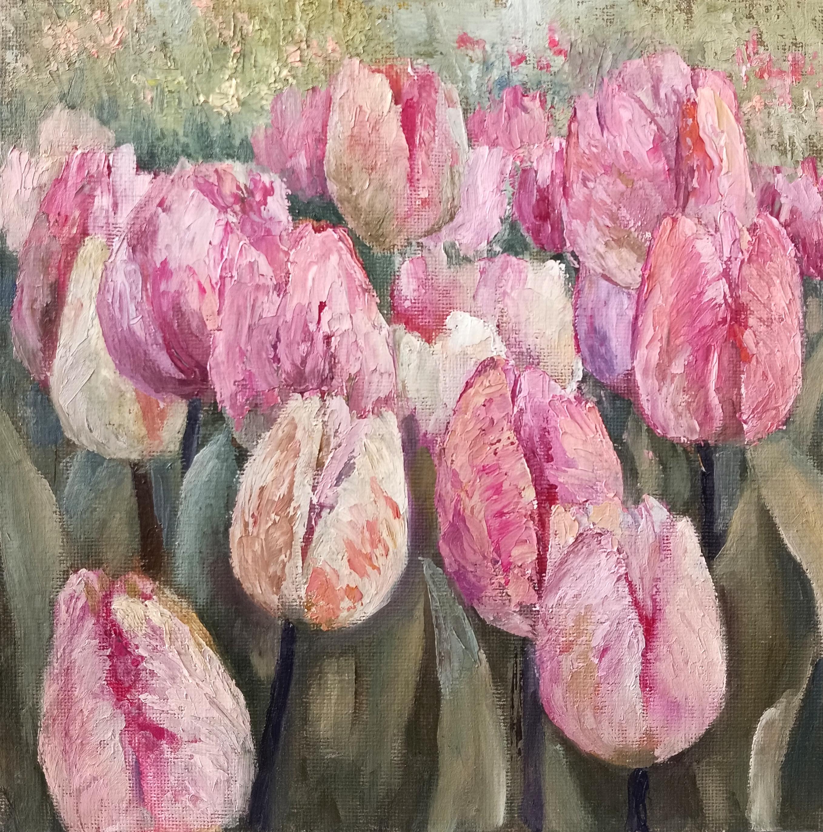 Il tocco delicato di un tulipano. Natura morta floreale rosa