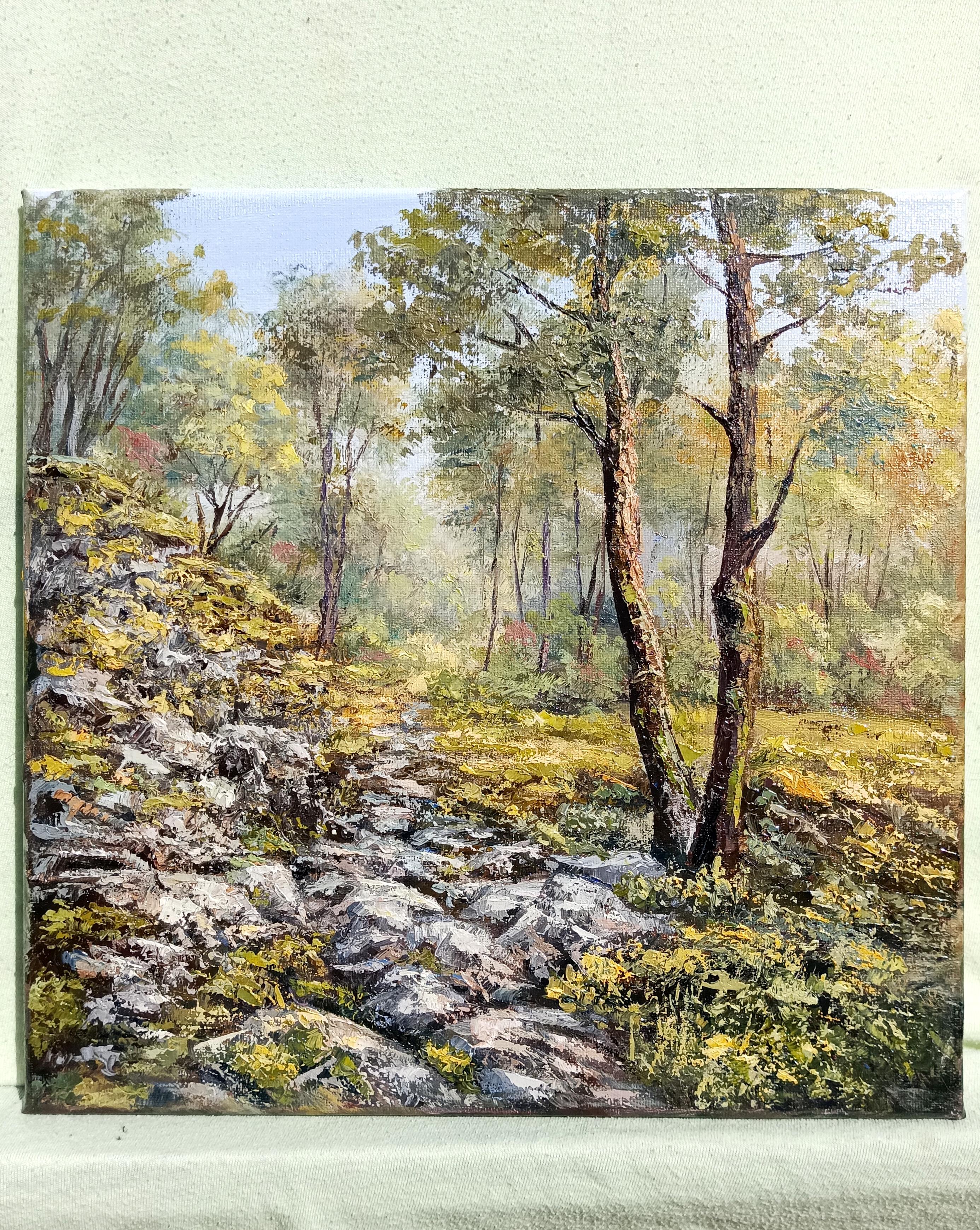 Paesaggio di foresta sussurrante con alberi realistici. Pittura ad olio originale - Painting di Tamara Rozinskay (Makhotina)