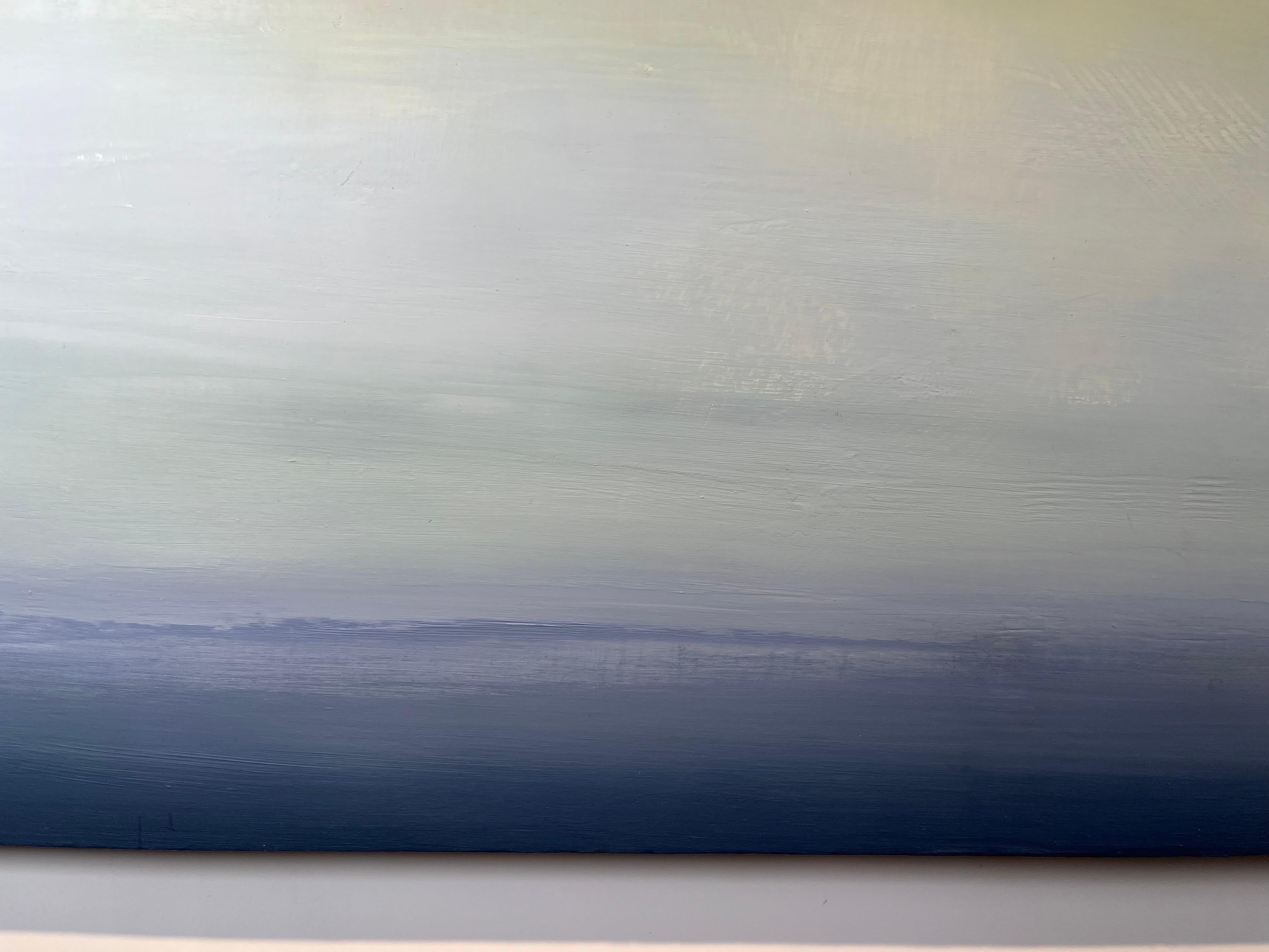 Calm Sea, serene landscape with light sky, oil and cold wax on panel 1