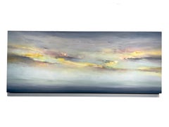 Calm Sea, serene landscape with light sky, oil and cold wax on panel