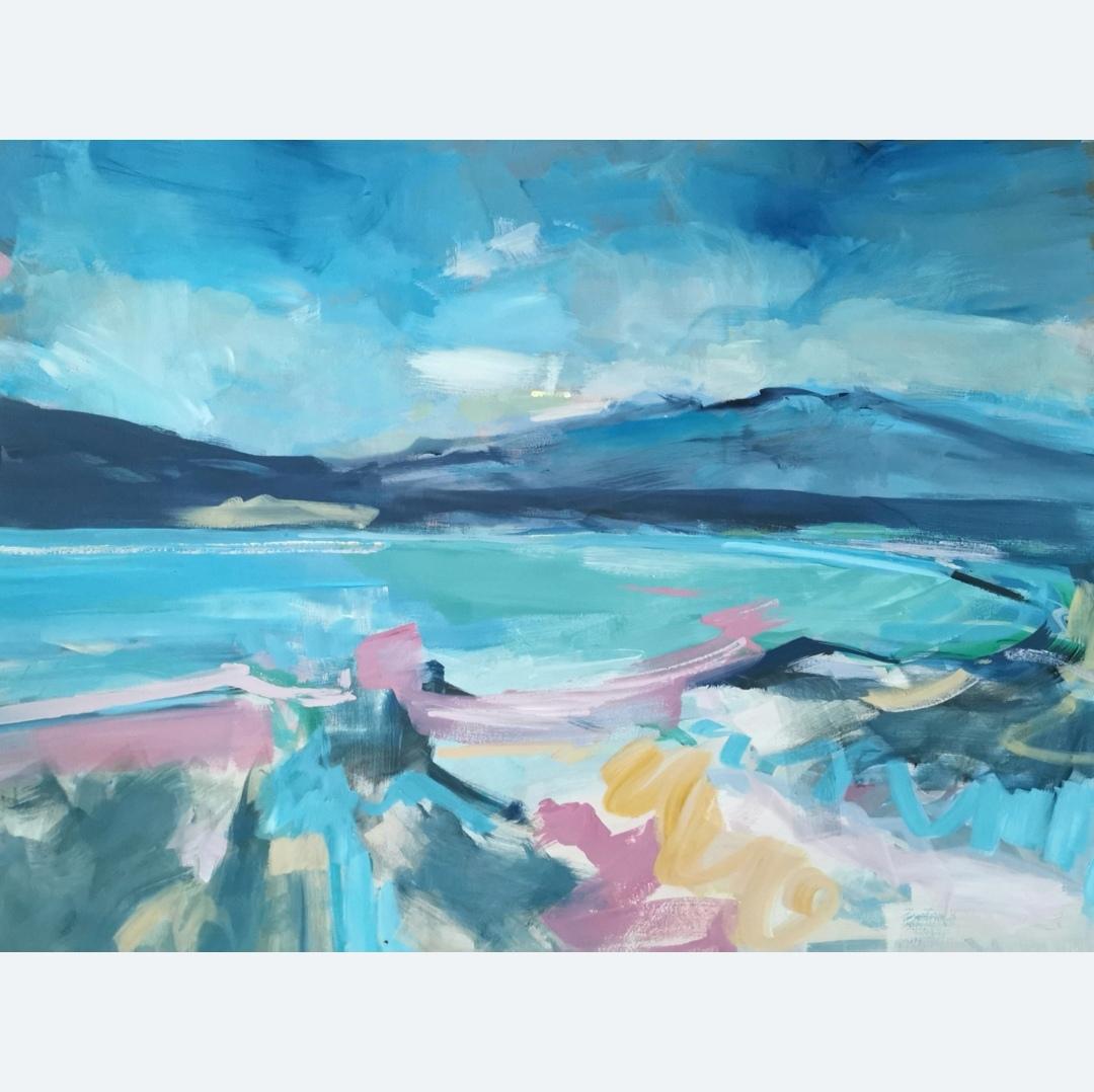 Unknown Abstract Painting – Dancing Shoreline, Loch Goil, Landschaft, Natur, Contemporary