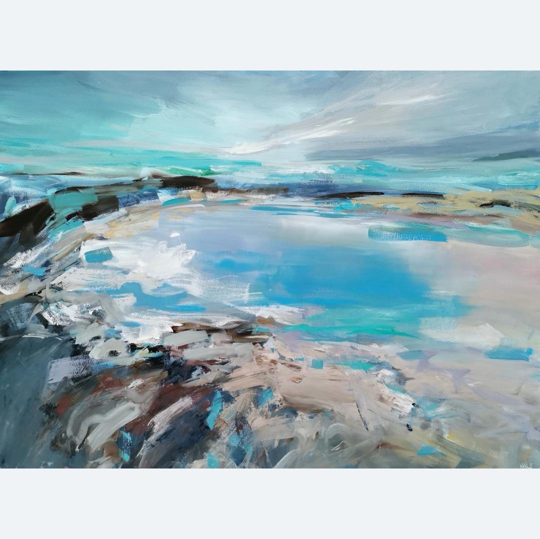 Embrace the wonder of light and colour, Loch, landscape, nature, contemporary - Contemporary Painting by Unknown