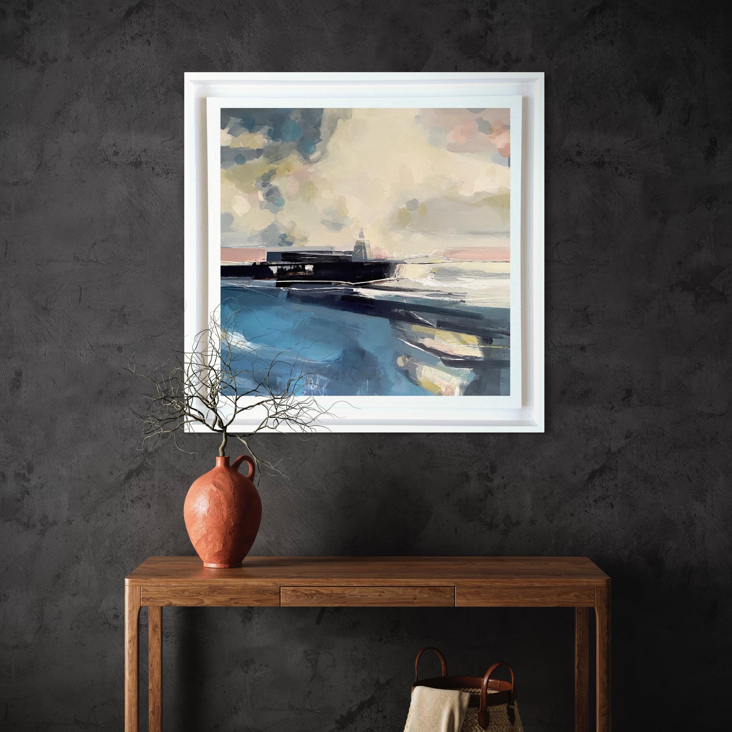 Hartland Watch, pintura semiabstracta de paisaje, arte del faro en venta 5