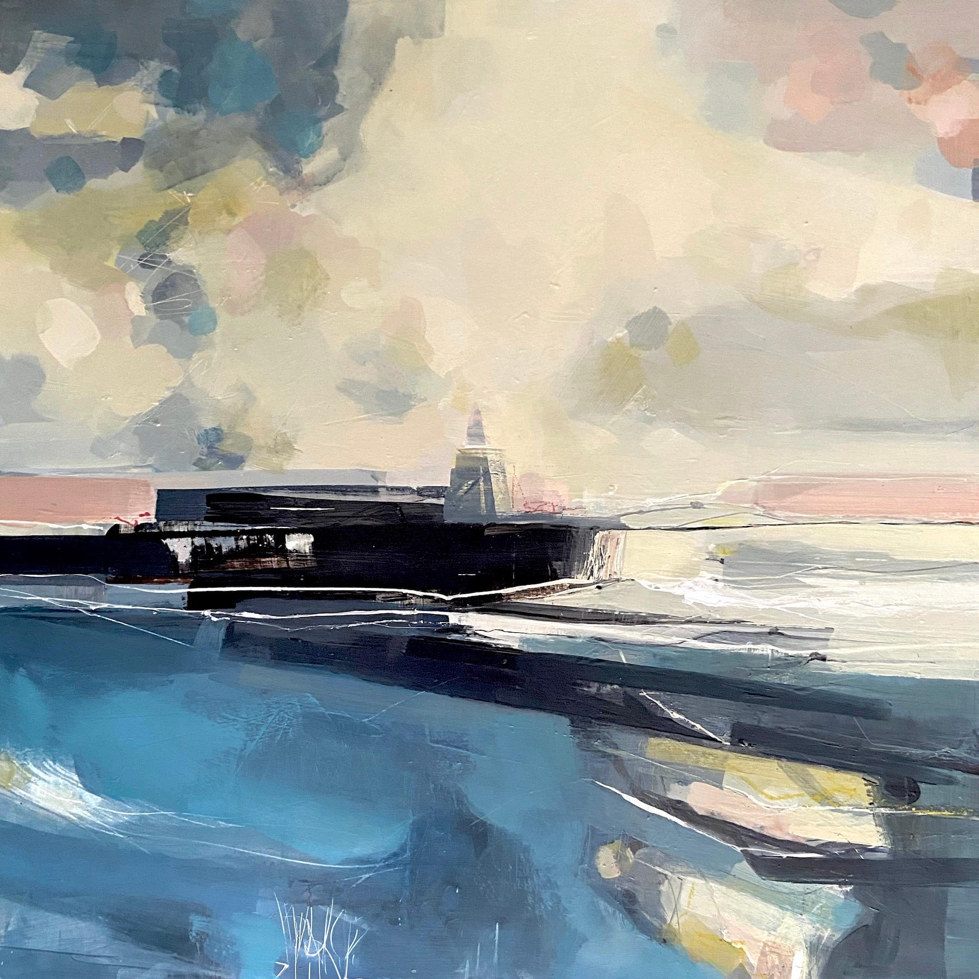 Hartland Watch, Semi Abstract Landscape Painting, Lighthouse Art