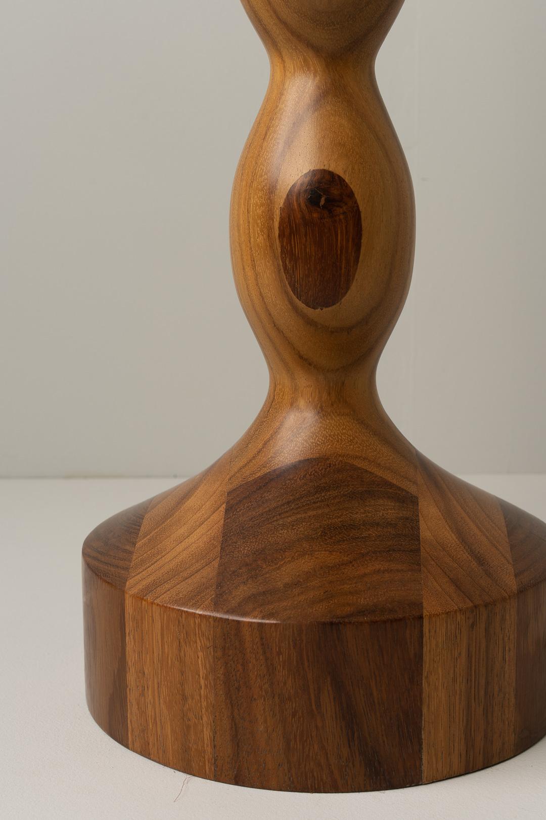 Woodwork Organic Modern Floor Lamp Turned Parota Wood Fiberglass Shade For Sale