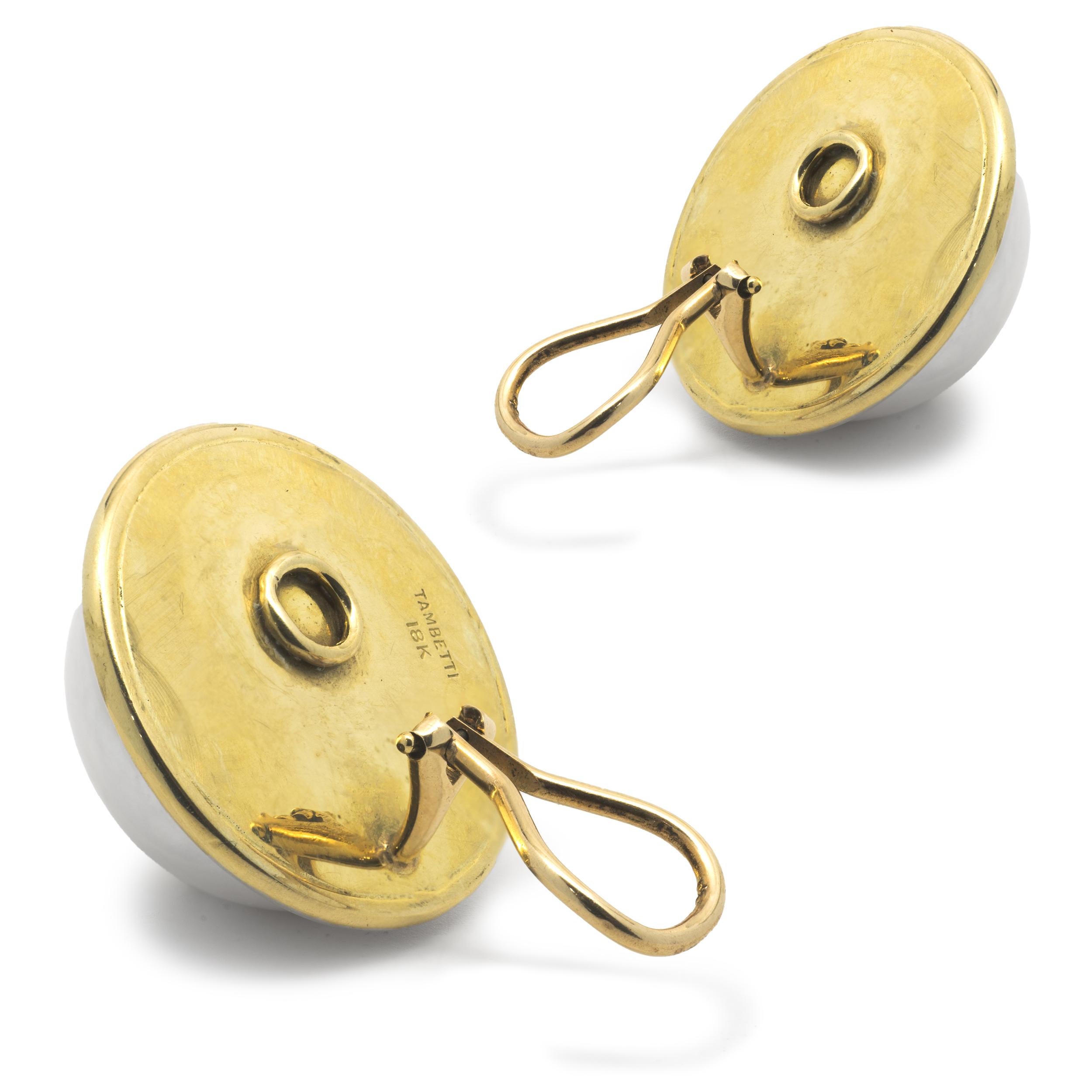 Taille ronde Tambetti Boucles d'oreilles en or jaune 18 carats, citrine et perles de mabé en vente