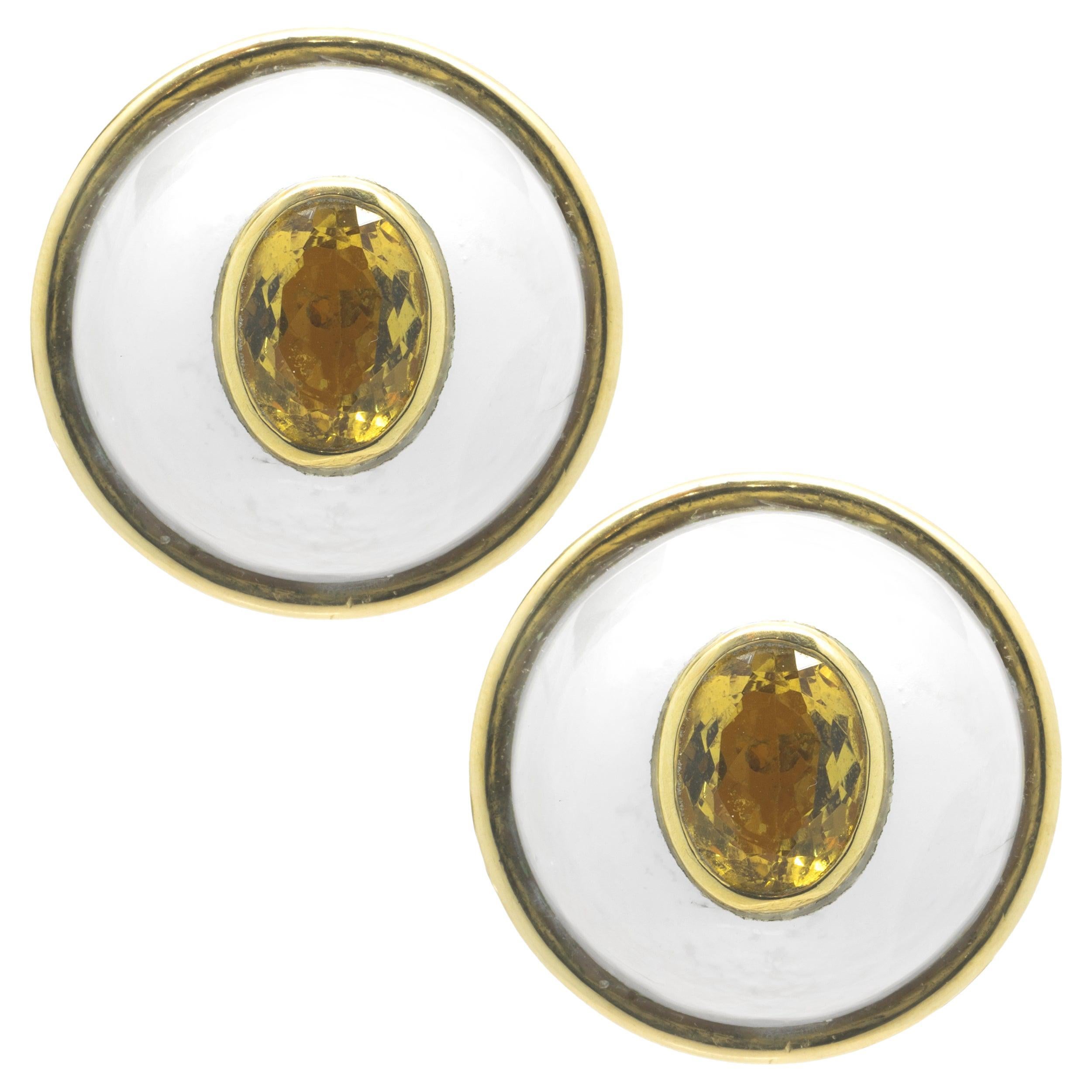 Tambetti 18 Karat Yellow Gold Citrine and Mabe Pearl Earrings