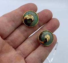 Tambetti Green Chrysoprase 18 Karat Gold Earrings Estate Barbara Taylor Bradford