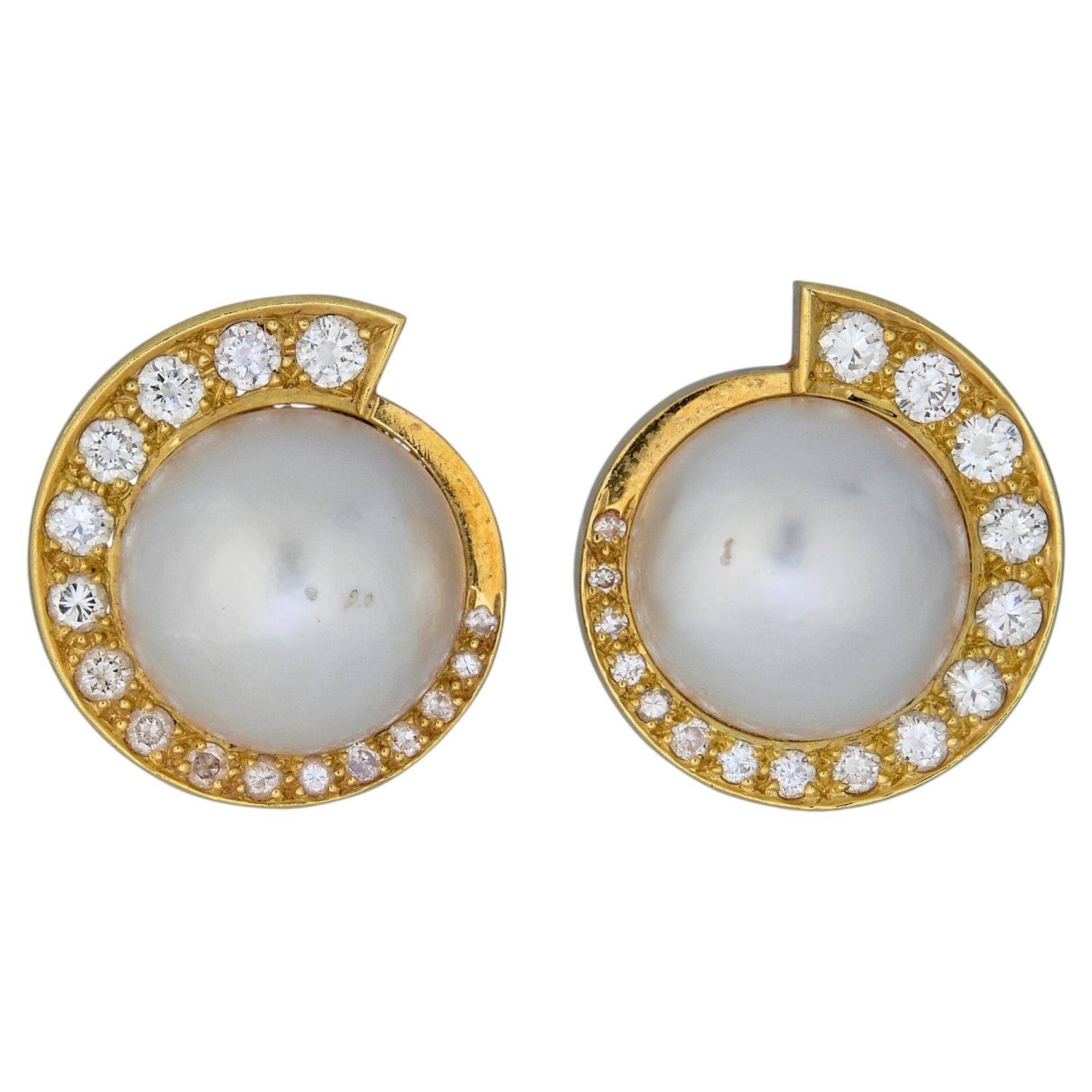 Tambetti Pearl and Diamonds Ear Clips