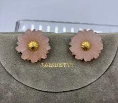 Tambetti Rose Quartz 18 Karat Gold Earrings Estate Barbara Taylor Bradford OBE