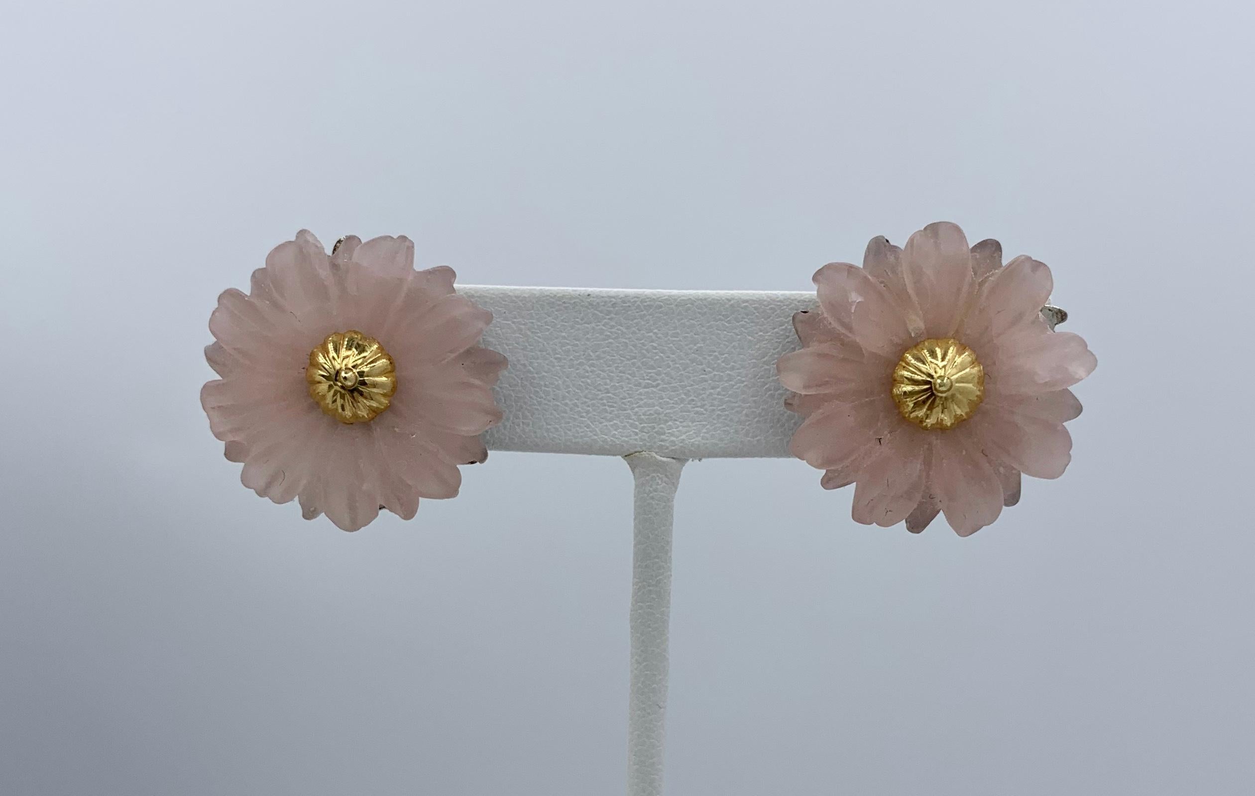 Contemporary Tambetti Rose Quartz 18 Karat Gold Earrings Estate Barbara Taylor Bradford OBE For Sale