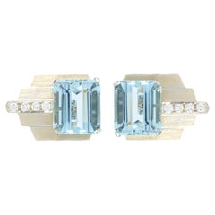 Tambetti Clips d'oreilles vintage en or blanc 14 carats avec aigue-marine et diamants