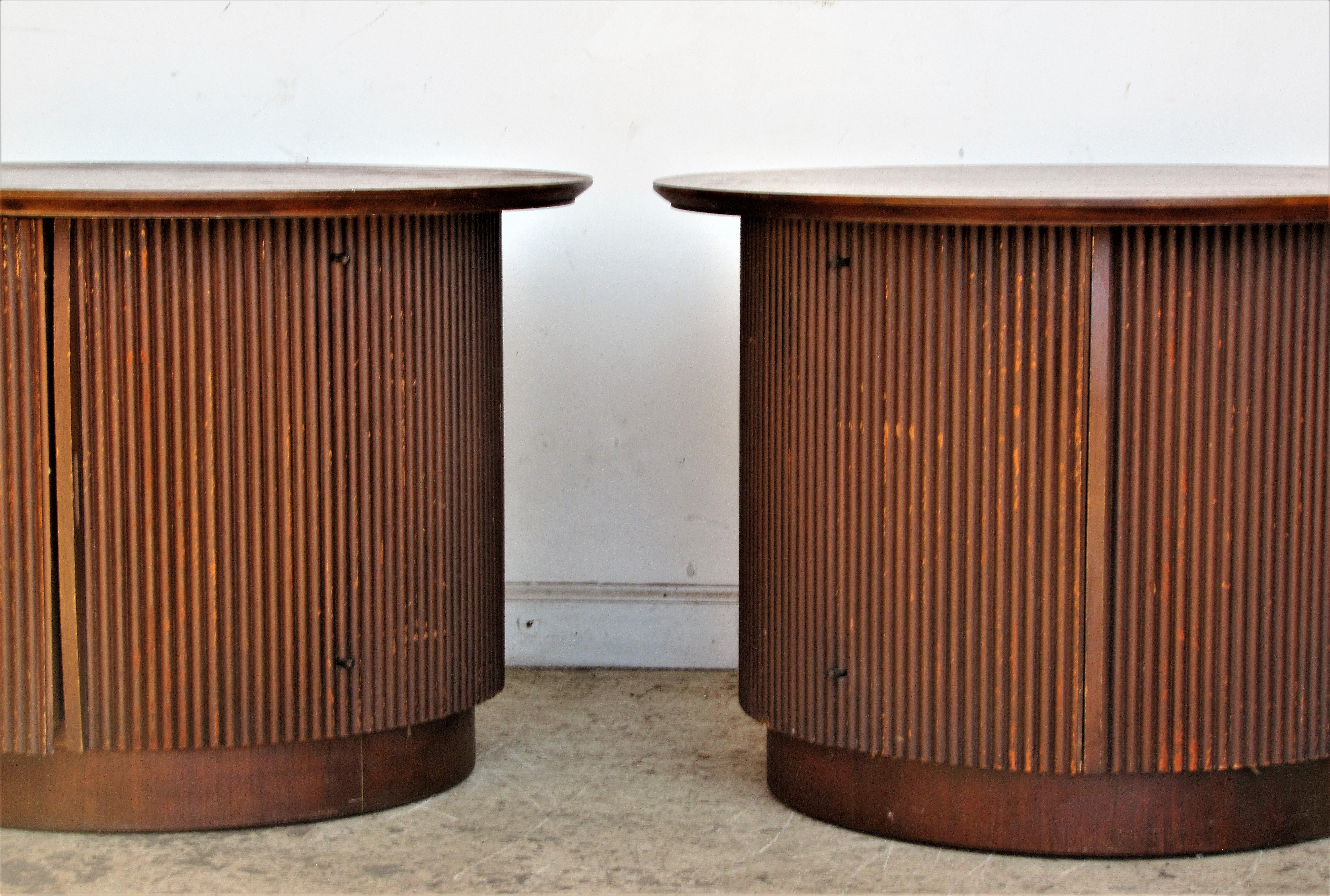  Tambour Door Walnut Drum Table Cabinets 4
