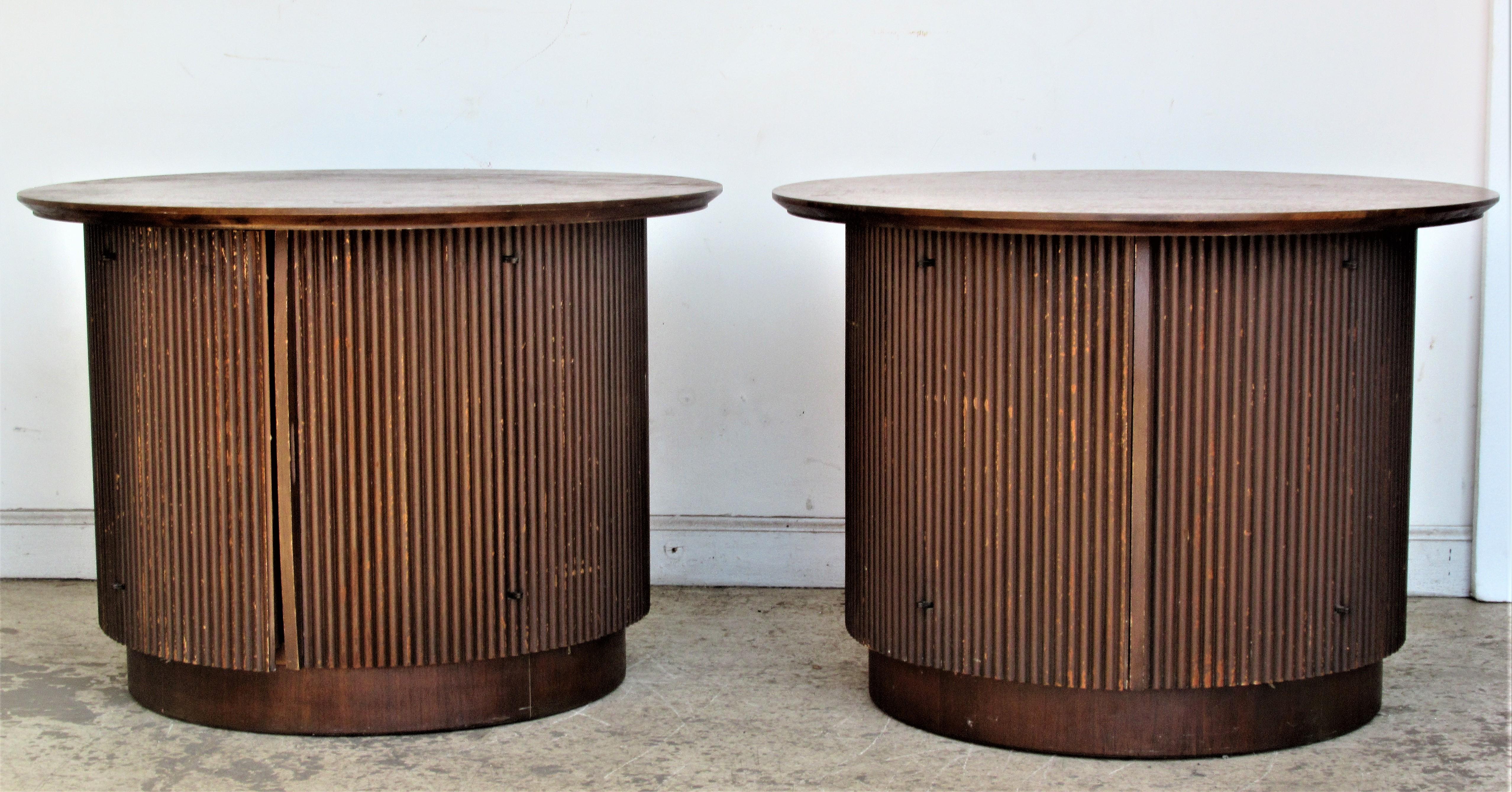  Tambour Door Walnut Drum Table Cabinets 5