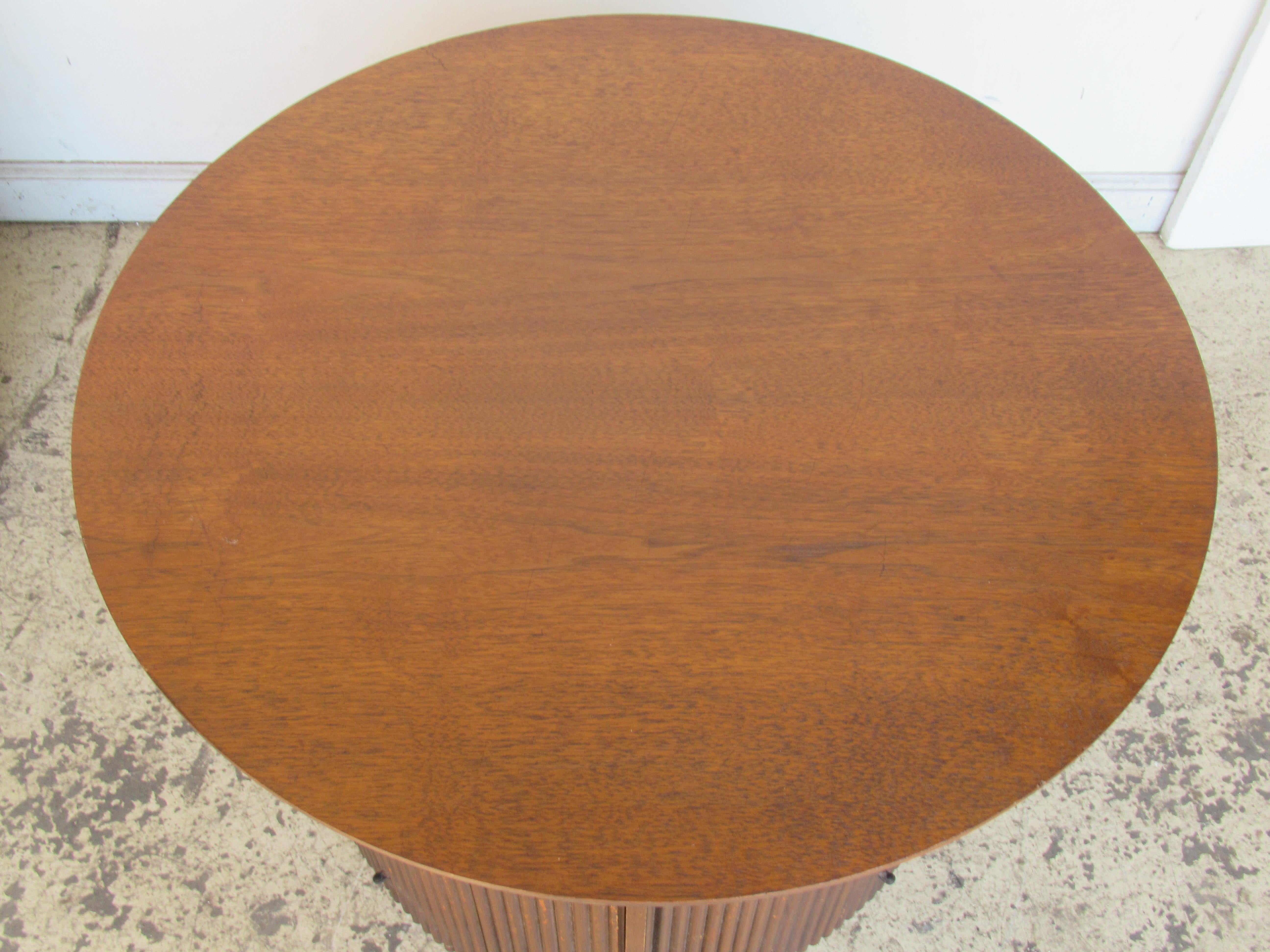 20th Century Tambour Door Walnut Drum Table Cabinets