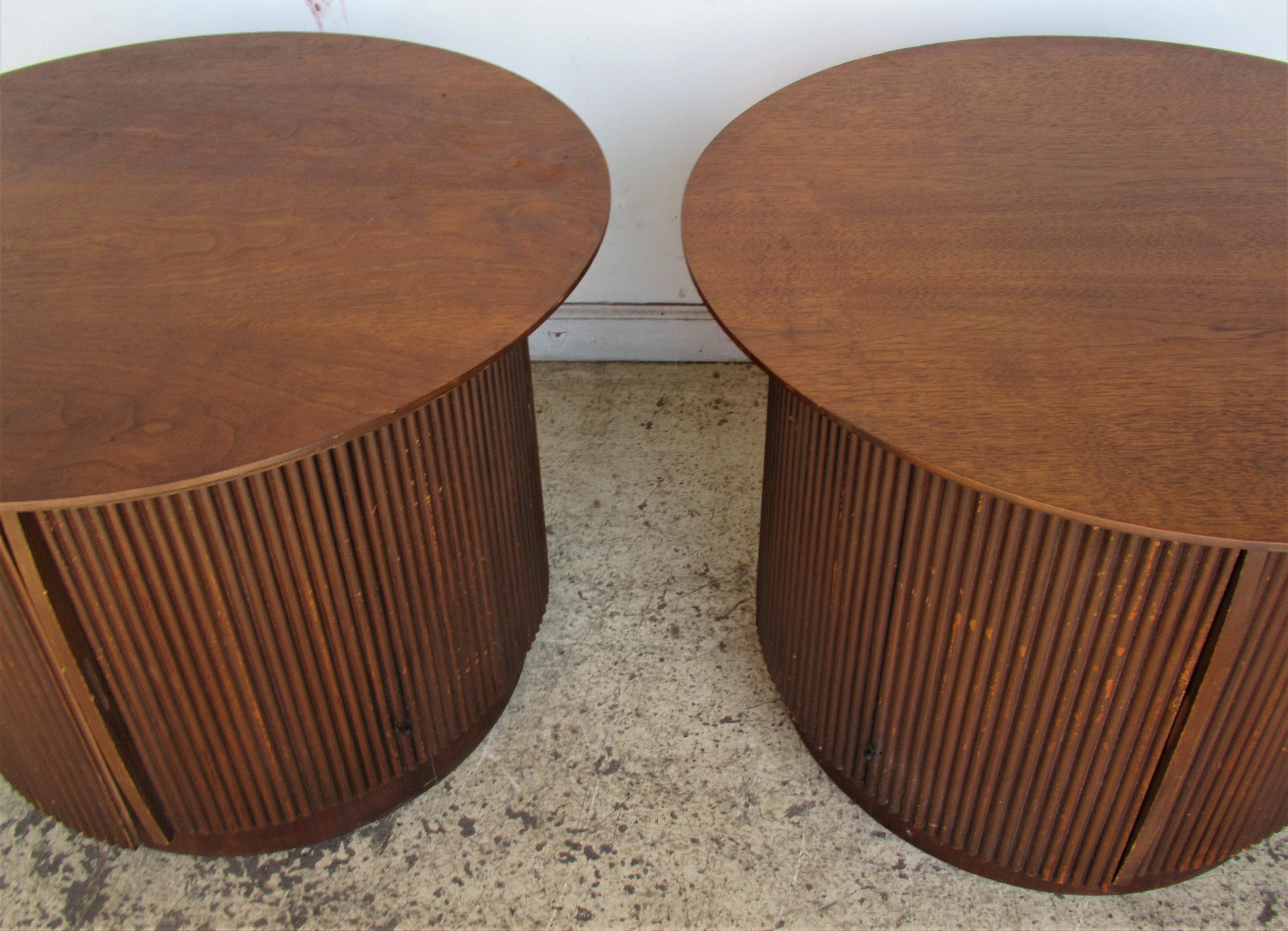  Tambour Door Walnut Drum Table Cabinets 1