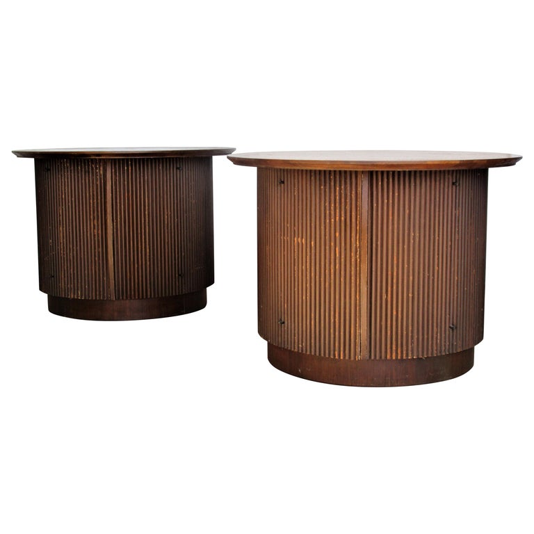 Tambour Door Walnut Drum Table at 1stDibs
